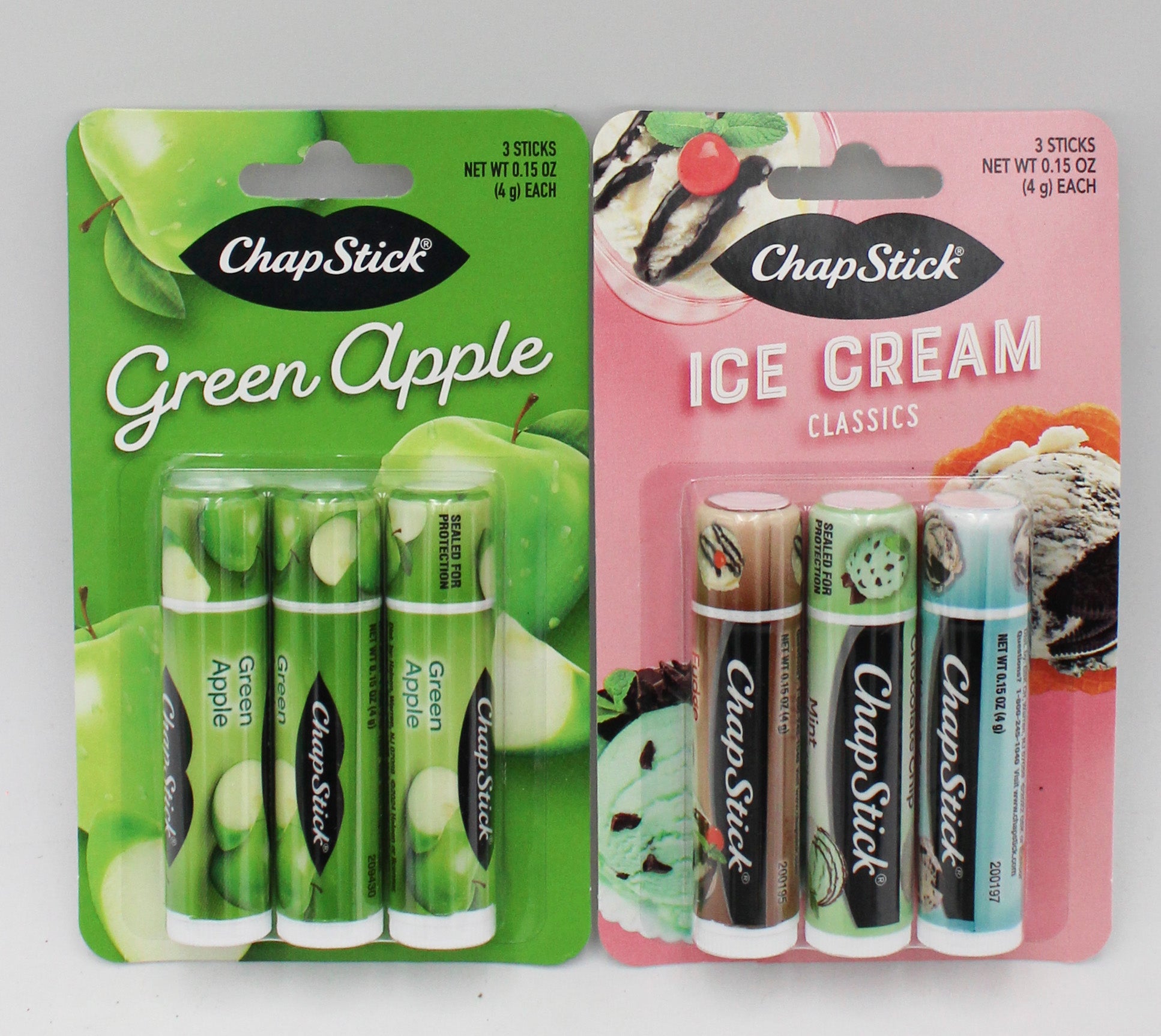 60ct CHAPSTICK 3PACK .45oz GREEN APPLE AND ICE CREAM CLASSIC 4/2027
