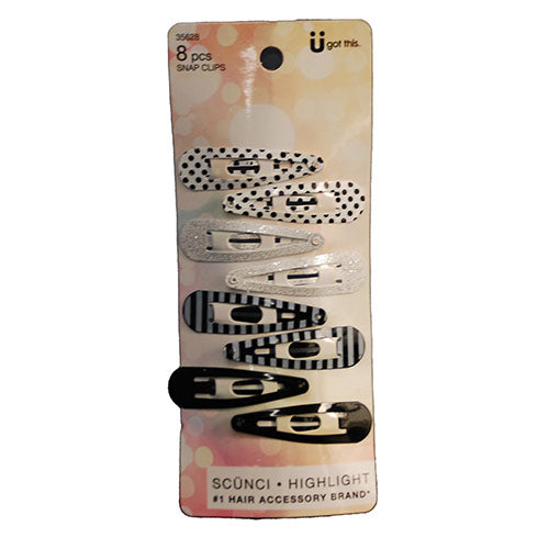 SCUNCI SNAP CLIPS 8 CT ASST STYLES/COLORS NI