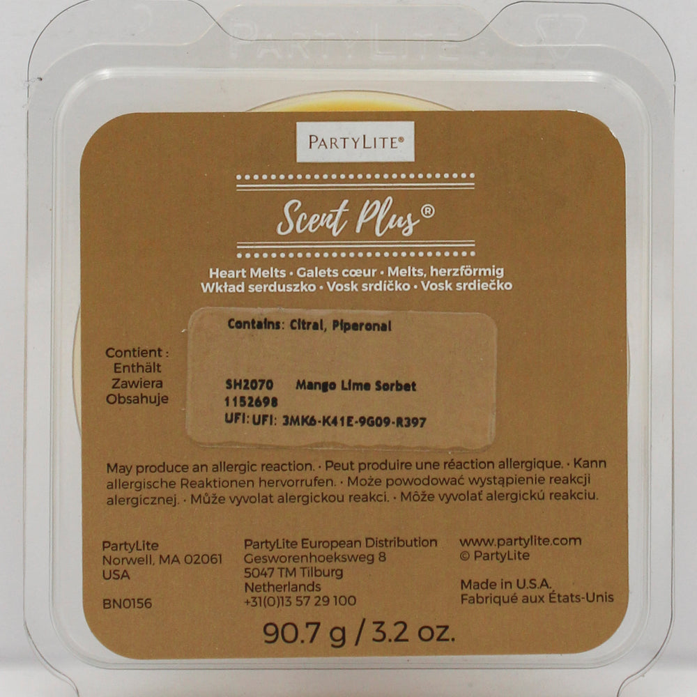 PARTYLITE MANGO LIME SORBET SCENT PLUS HEART MELTS 3.2oz