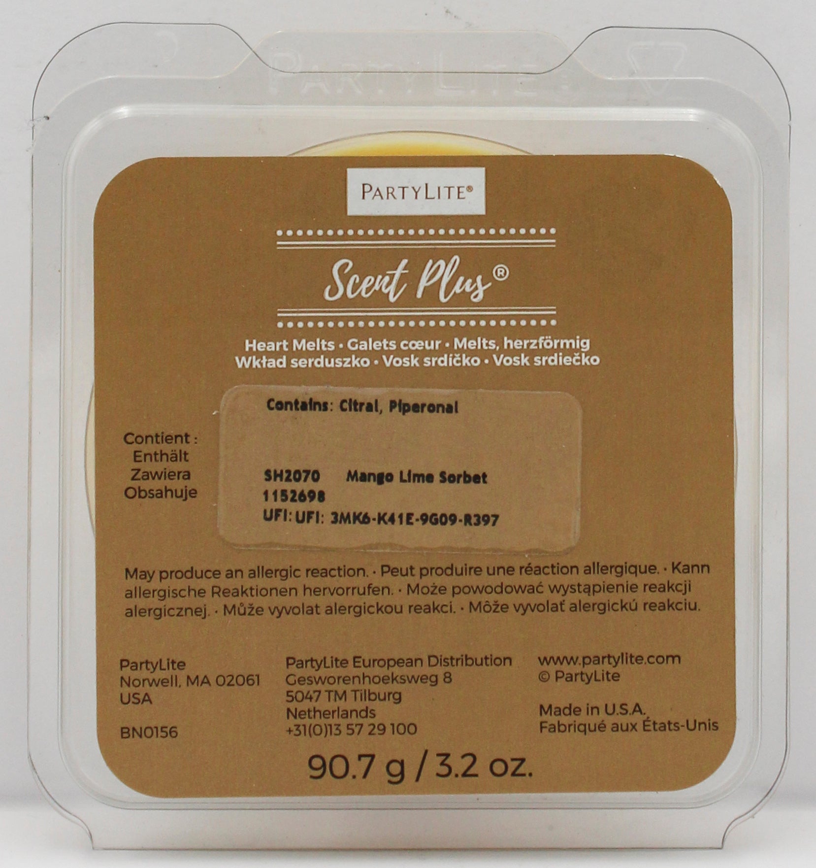 PARTYLITE MANGO LIME SORBET SCENT PLUS HEART MELTS 3.2oz