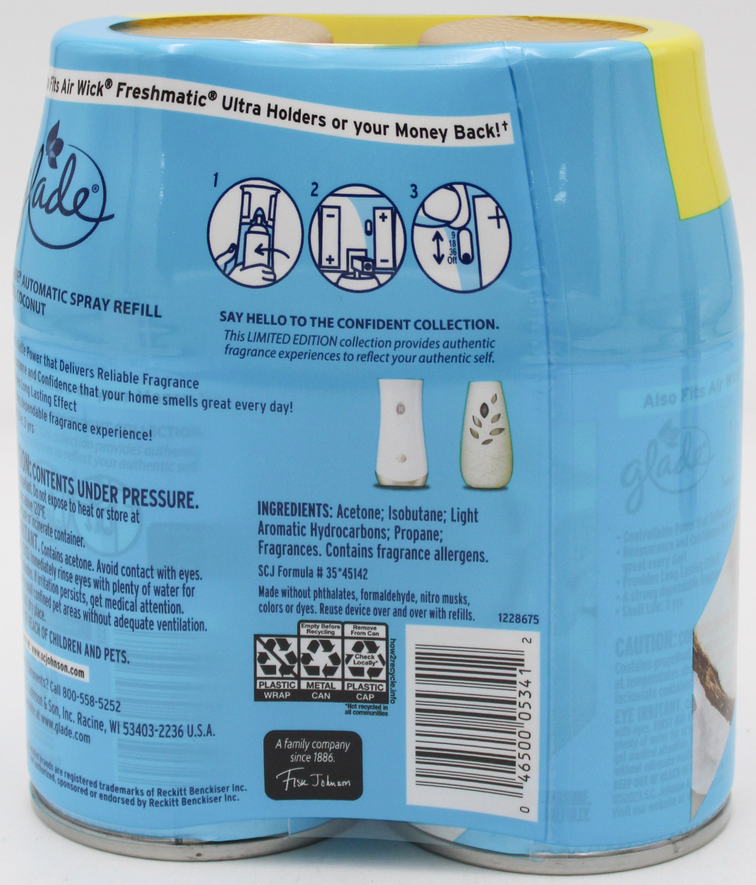 GLADE AUTOMATIC REFILL COOL COCONUT 2ct 6.2oz US