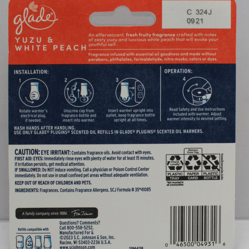 GLADE PLUGINS SCENTED OIL FRESH YUZU & PEACH 2ct 0.67floz US.