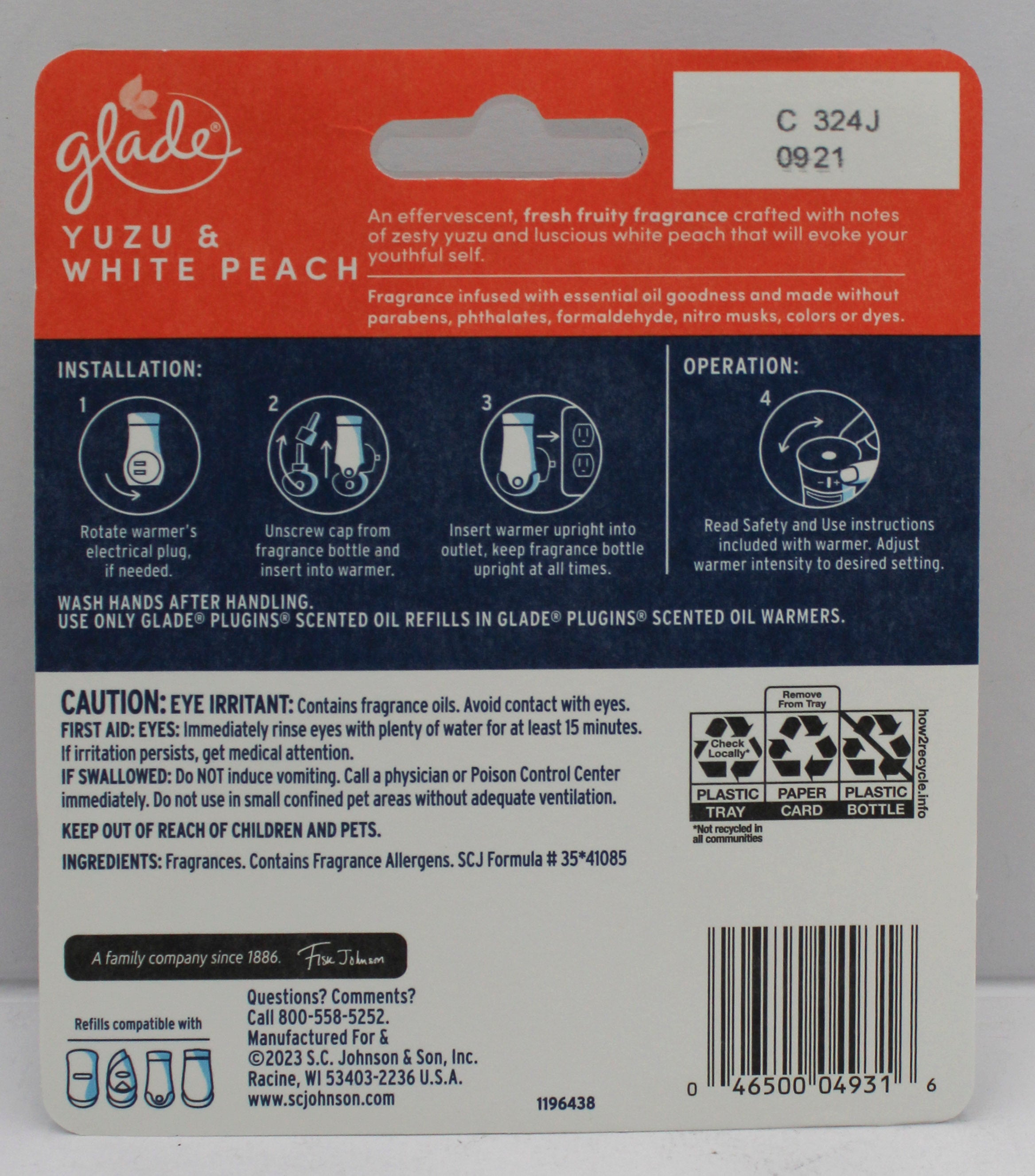GLADE PLUGINS SCENTED OIL FRESH YUZU & PEACH 2ct 0.67floz US