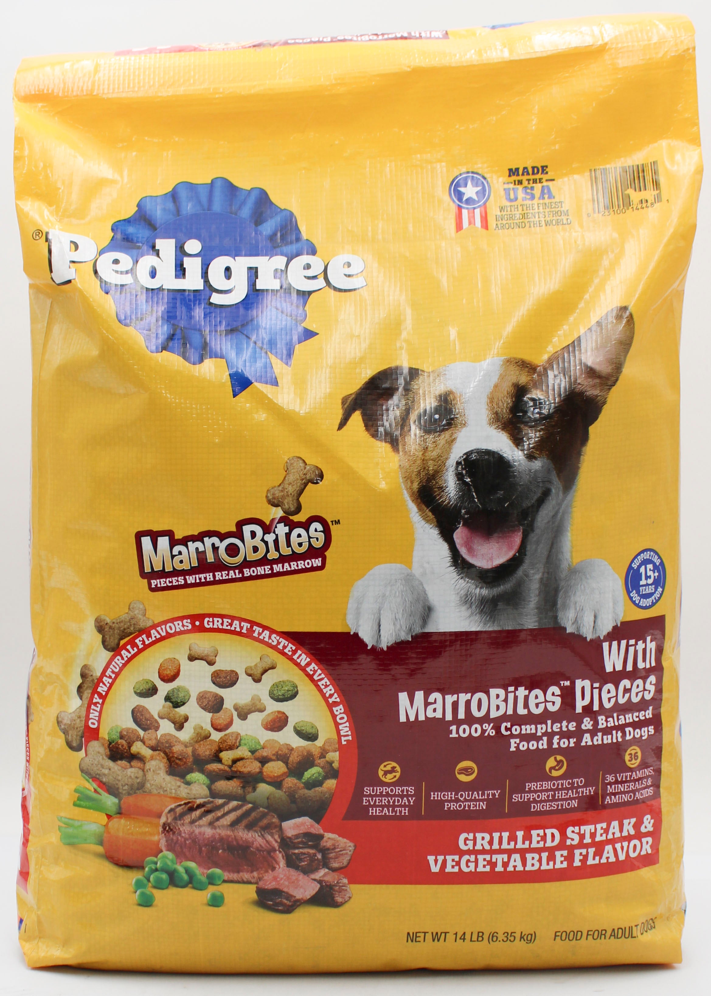 PEDIGREE DRY DOG FOOD WITH MARROBITES PIECES GRILLED STEAK & VEGETABLE FLAVOR 14 LB. BAG BB 2/10/2027