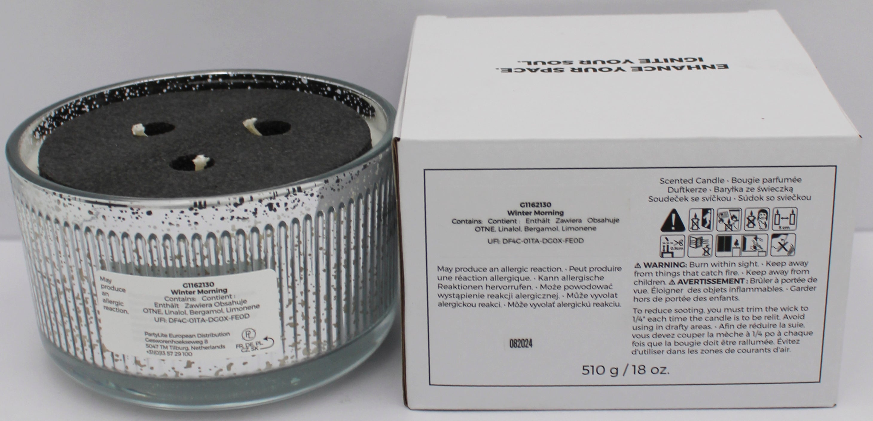 PARTYLITE WINTER MORNING 3-WICK RIPPLE JAR CANDLE 18oz