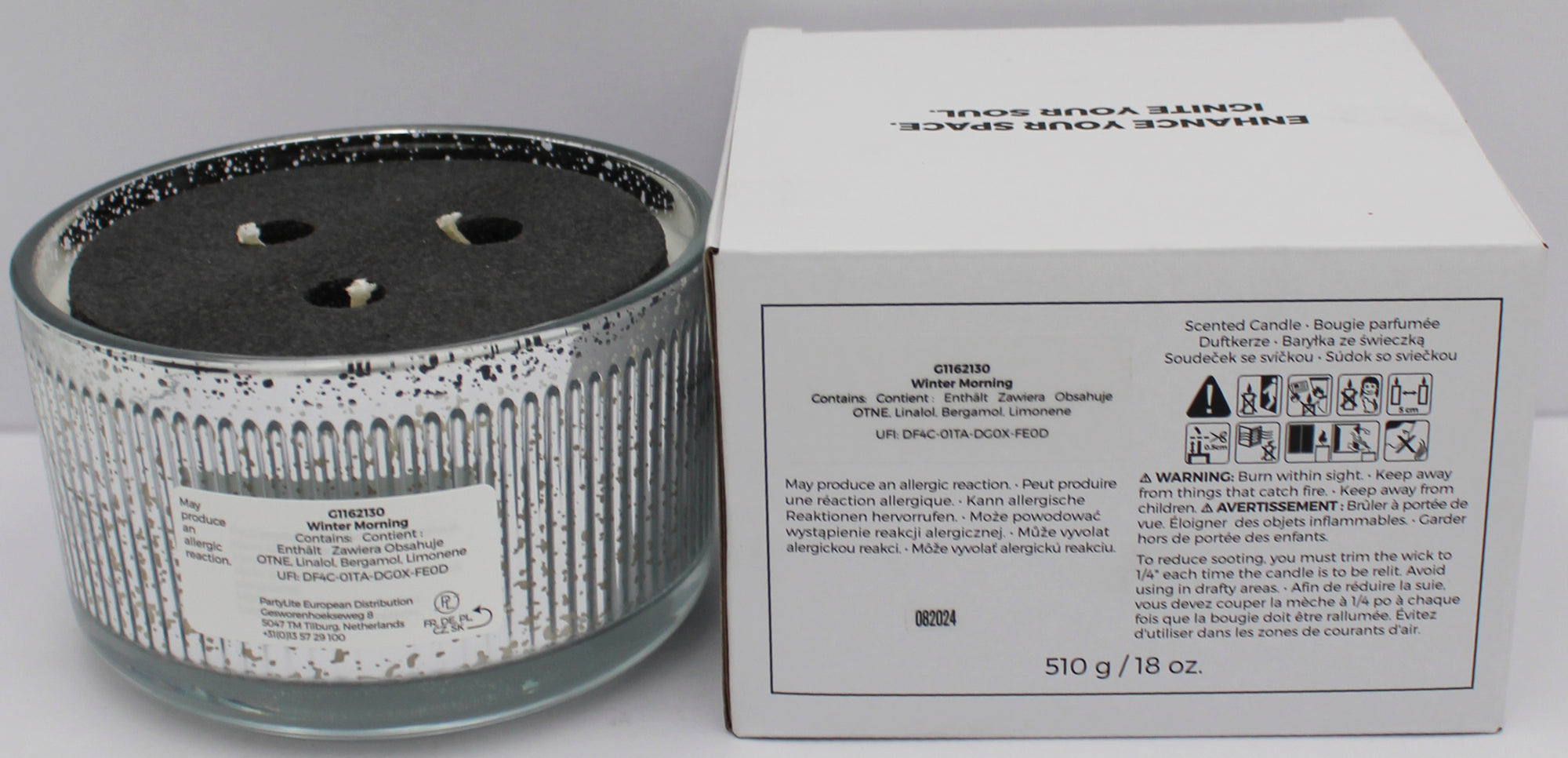 PARTYLITE WINTER MORNING 3-WICK RIPPLE JAR CANDLE 18oz