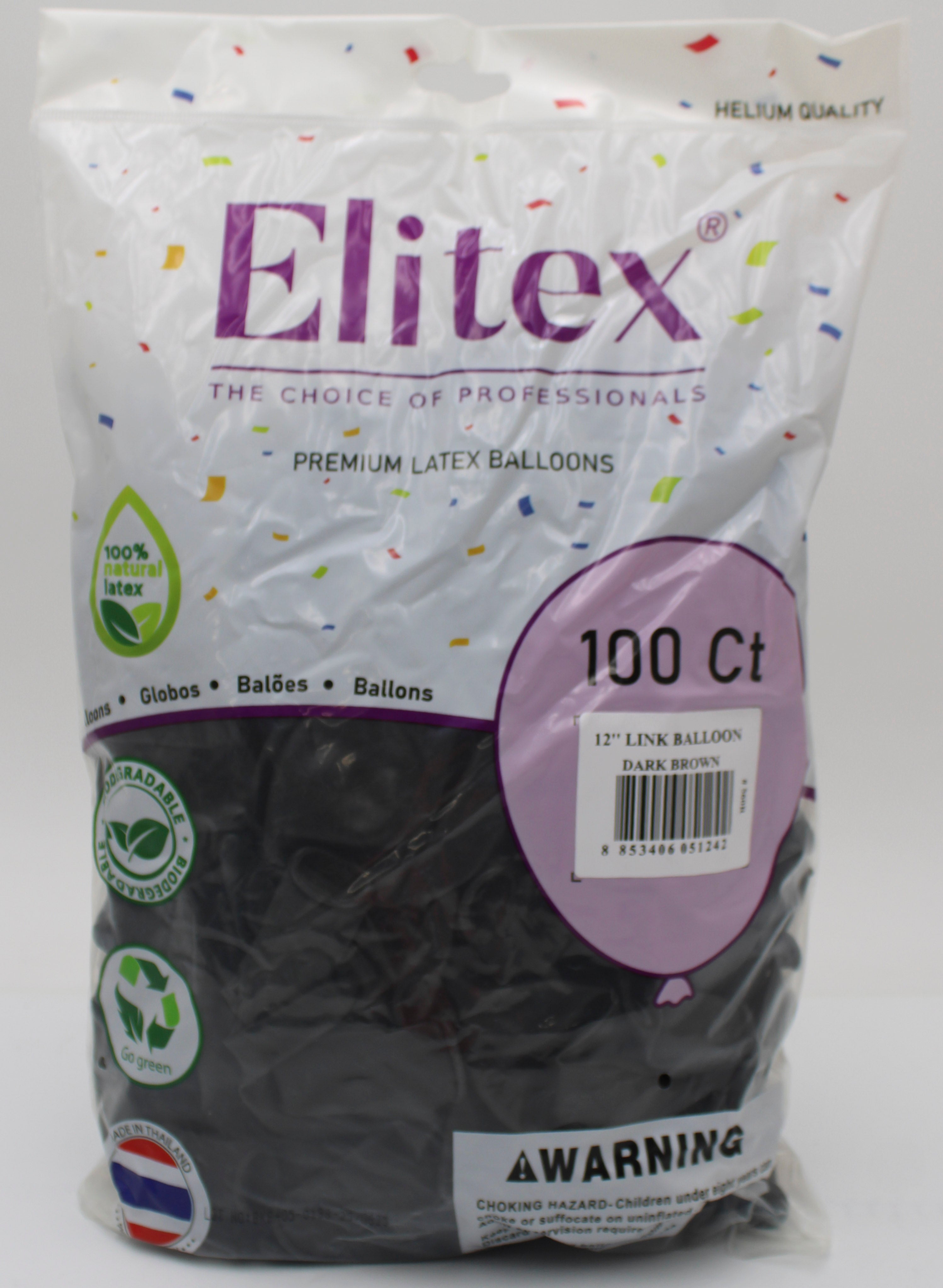 ELITEX 12" DARK BROWN LINK BALLOON, 100 PACK