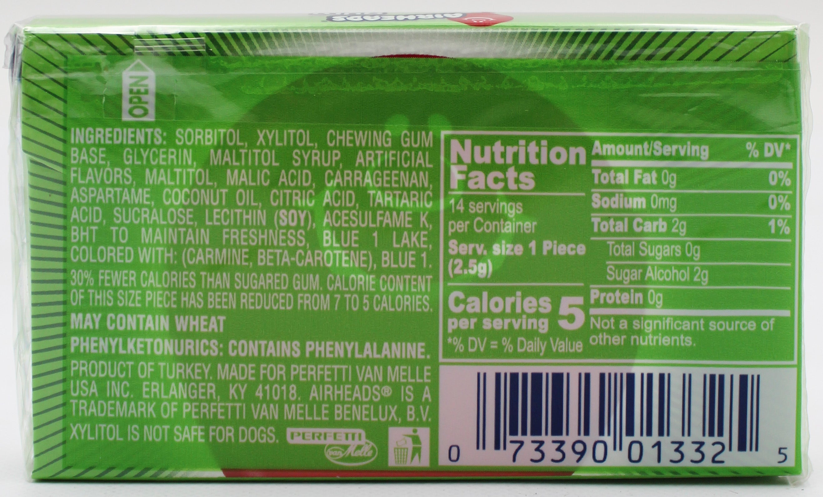 AIRHEADS SUGAR-FREE CHEWING GUM, WATERMELON, 14-PIECE PACK BB 8/31/27 NI