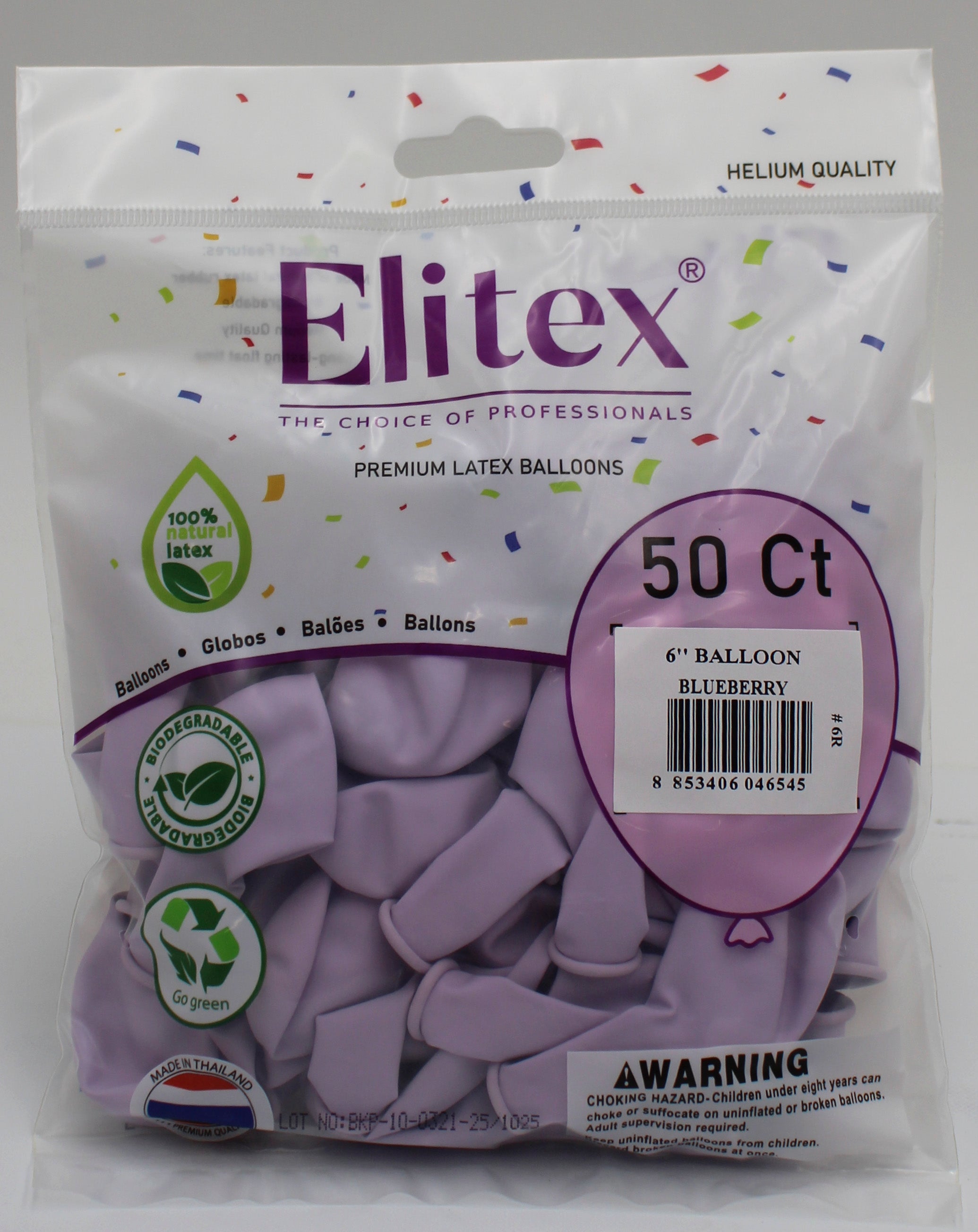 ELITEX 6" SMOOTHIE BLUEBERRY ROUND BALLOON, 50 PACK