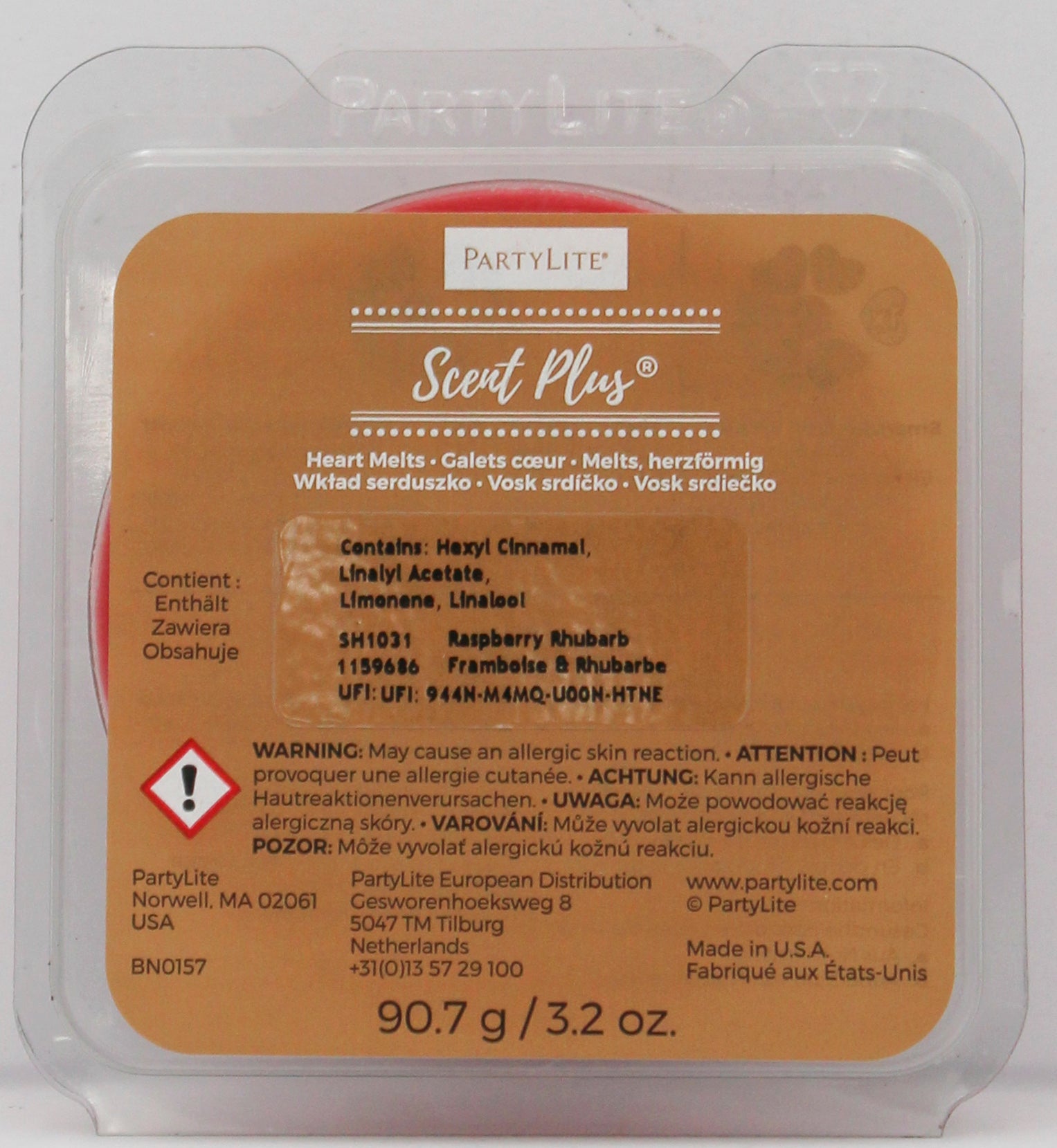 PARTYLITE RASPBERRY RHUBARB SCENT PLUS HEART MELTS 3.2oz