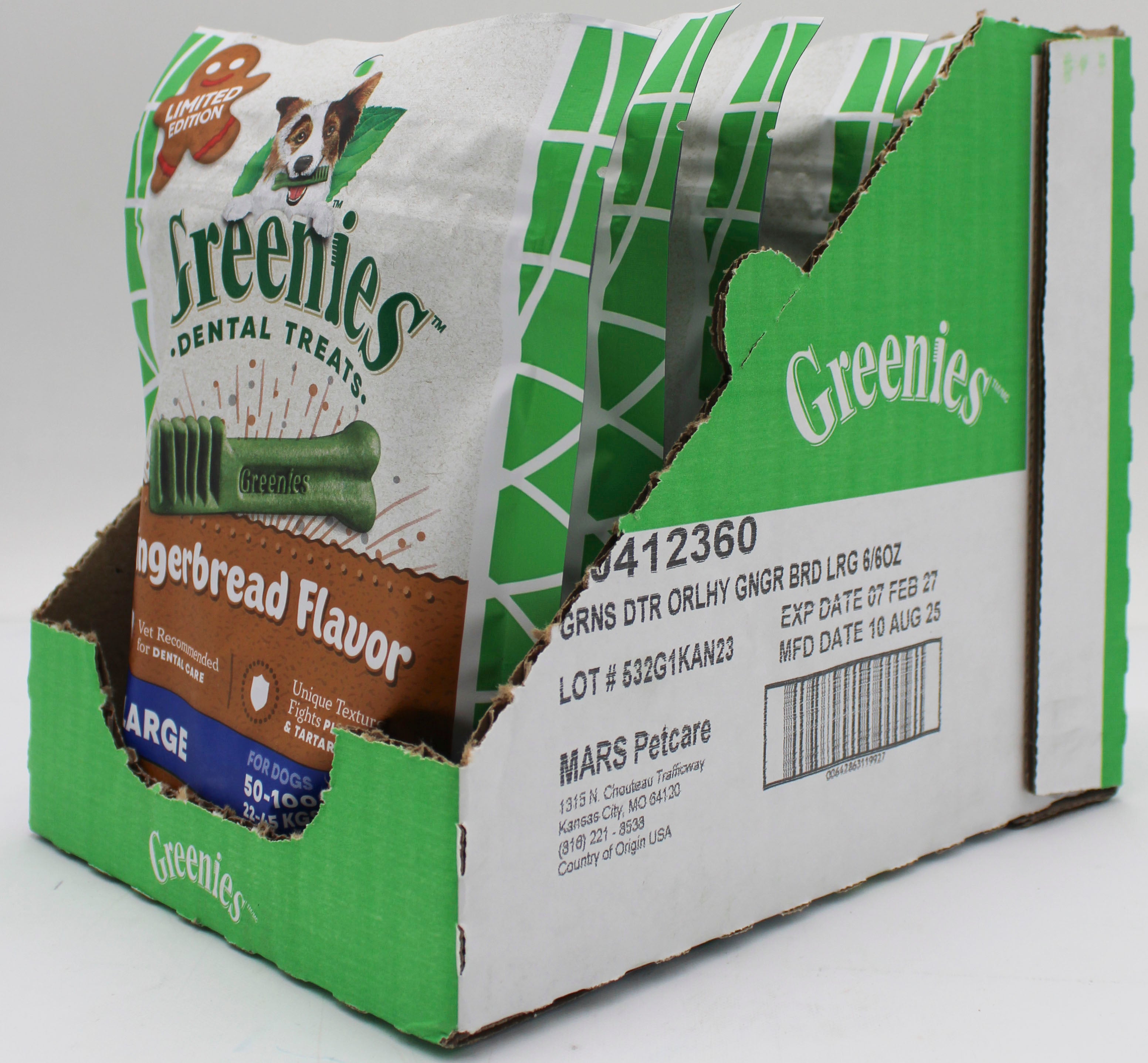 Greenies Gingerbread Large Dog Dental Treats 6oz 4-Pack