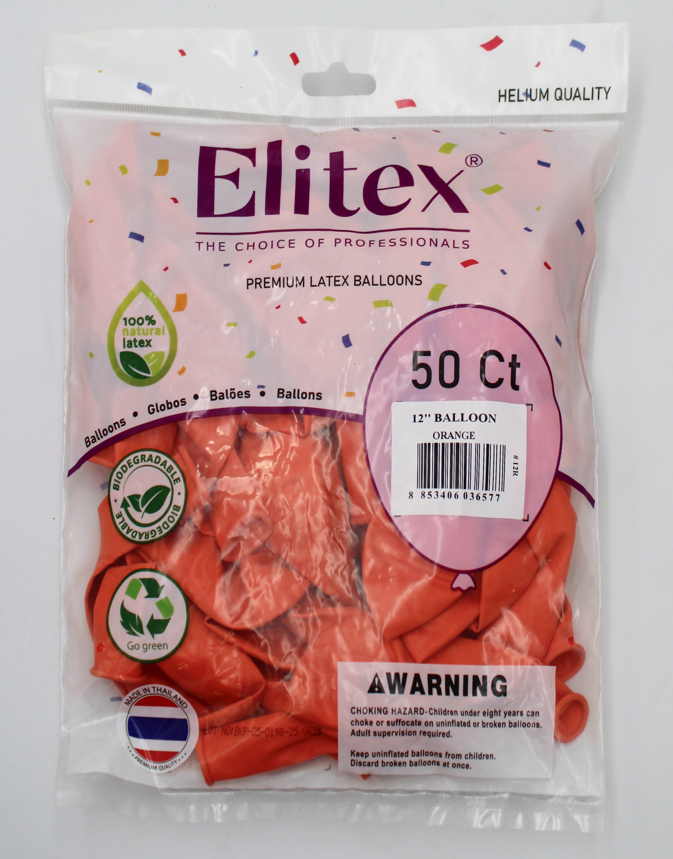 ELITEX 12" ORANGE ROUND BALLOON, 50 PACK