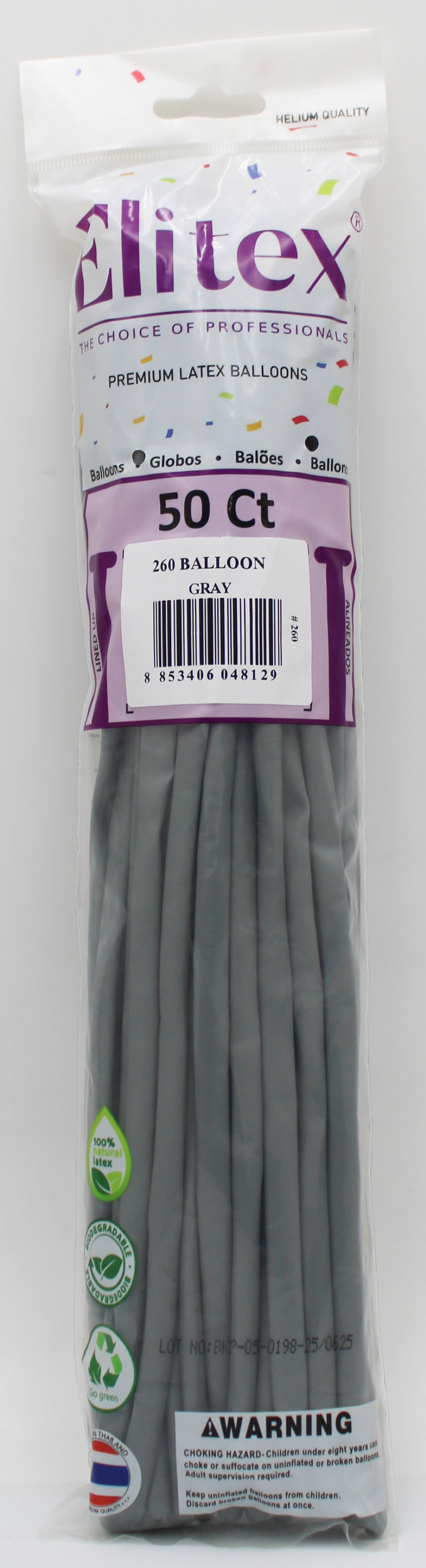 ELITEX 260" GRAY MODELLING BALLOON, 50 PACK