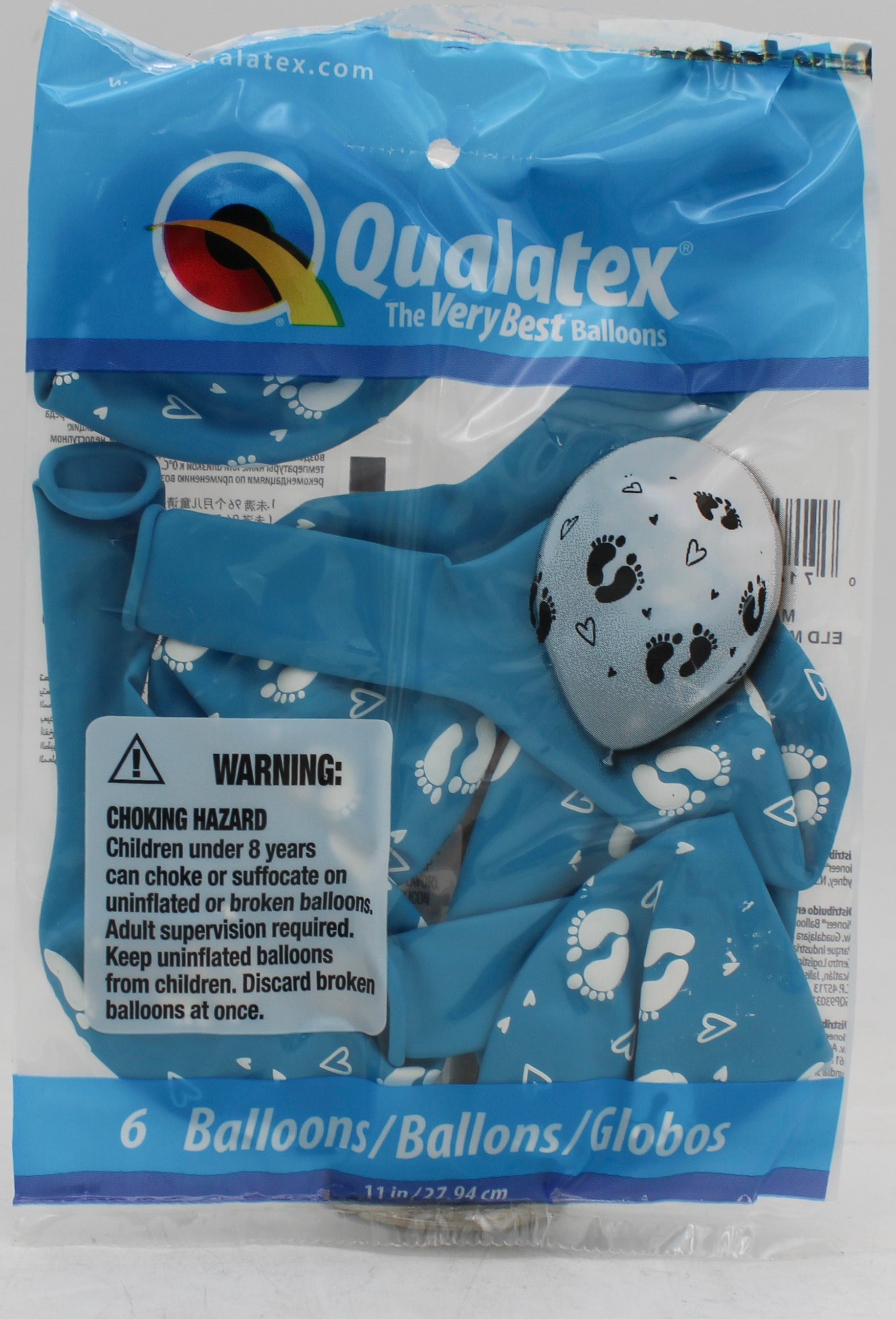 QUALATEX 11" ROUND PARTY BALLOONS ROUNDBN EGG 6CT BABY FOOTPRINTS & HEARTS