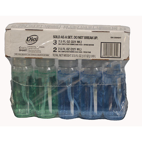 DIAL FOAMING HANDWASH 5PK SET-7.5OZ-3 SPRING WATER & 2 FRESH PEAR