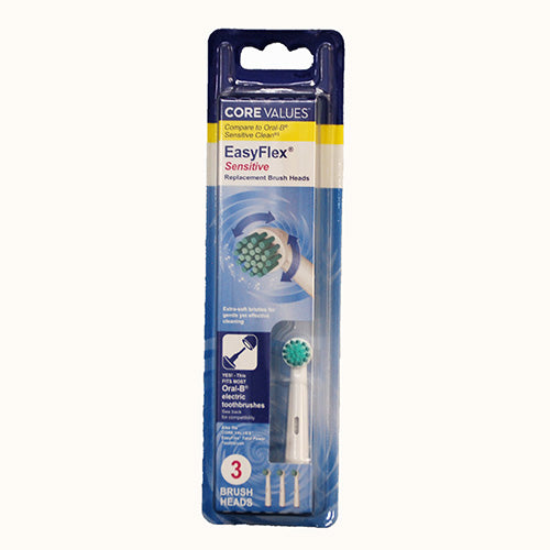 CORE VALUES REPLACEMENT SENSITIVE BRUSH HEADS 3PK (FITS MOST ORAL-B ELECTRIC BRUSHES)