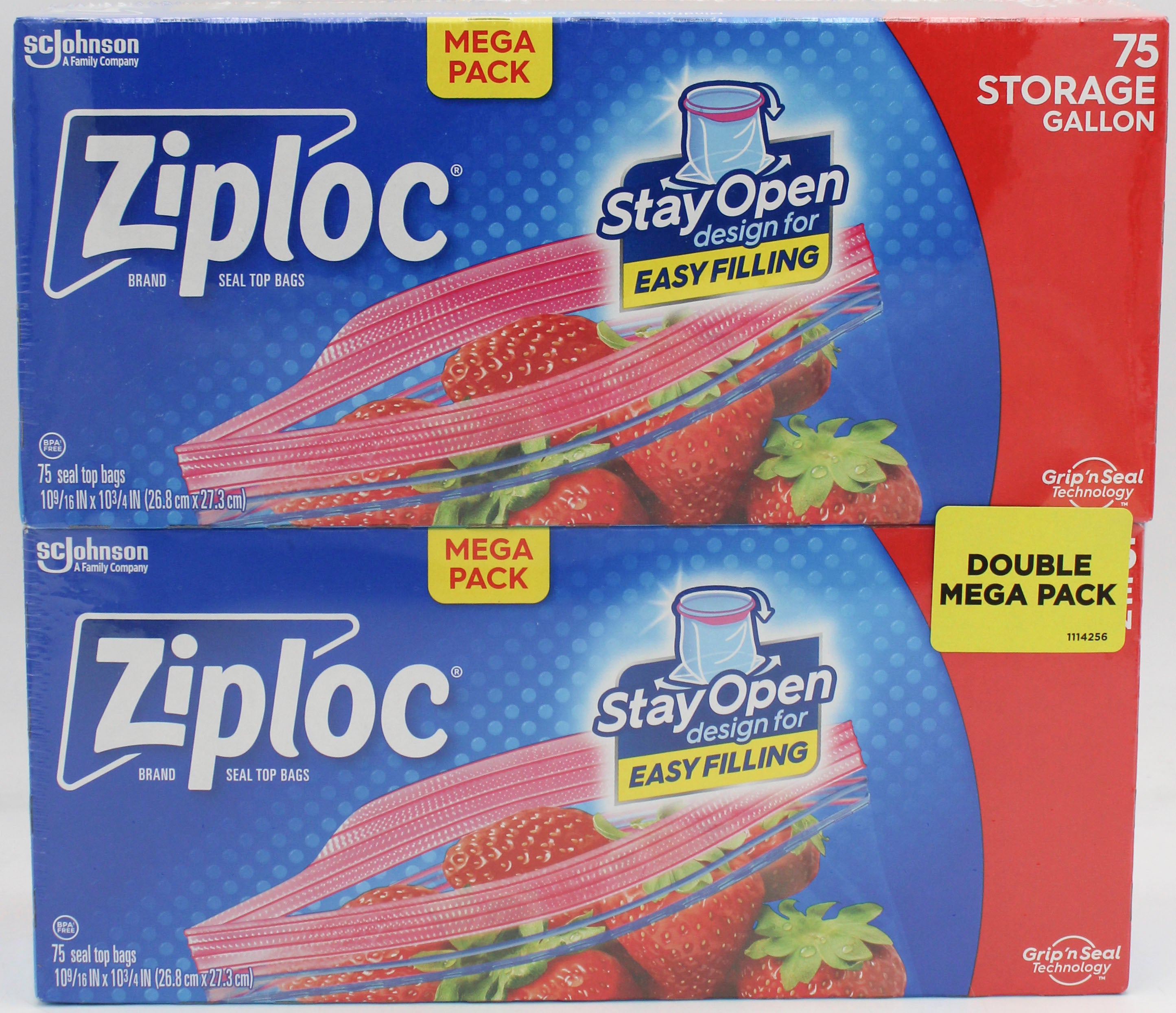 ZIPLOC STAND UP STAY OPEN STORAGE GALLON 2pc TWIN PACK 75ct US