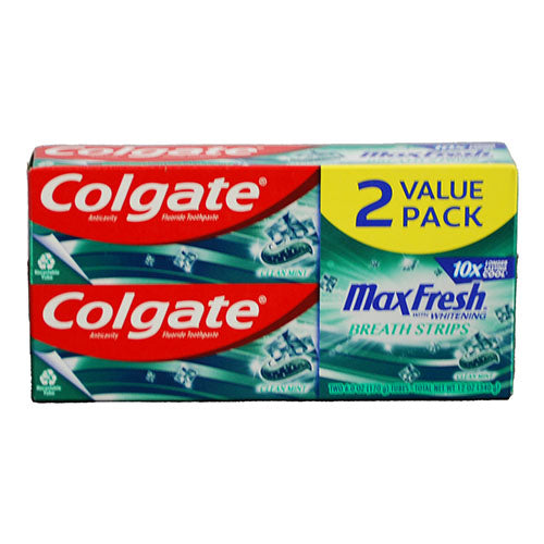 COLGATE MAX FRESH TOOTHPASTE W/BREATH STRIPS 2PK 6OZ-CLEAN MINT EXP 10/24 NI