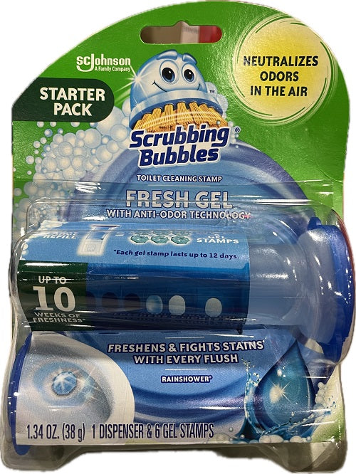 SP SCRUBBING BUBBLES STARTER PACK TOILET CLEANING DISPENSER W/6 FRESH GEL STAMPS