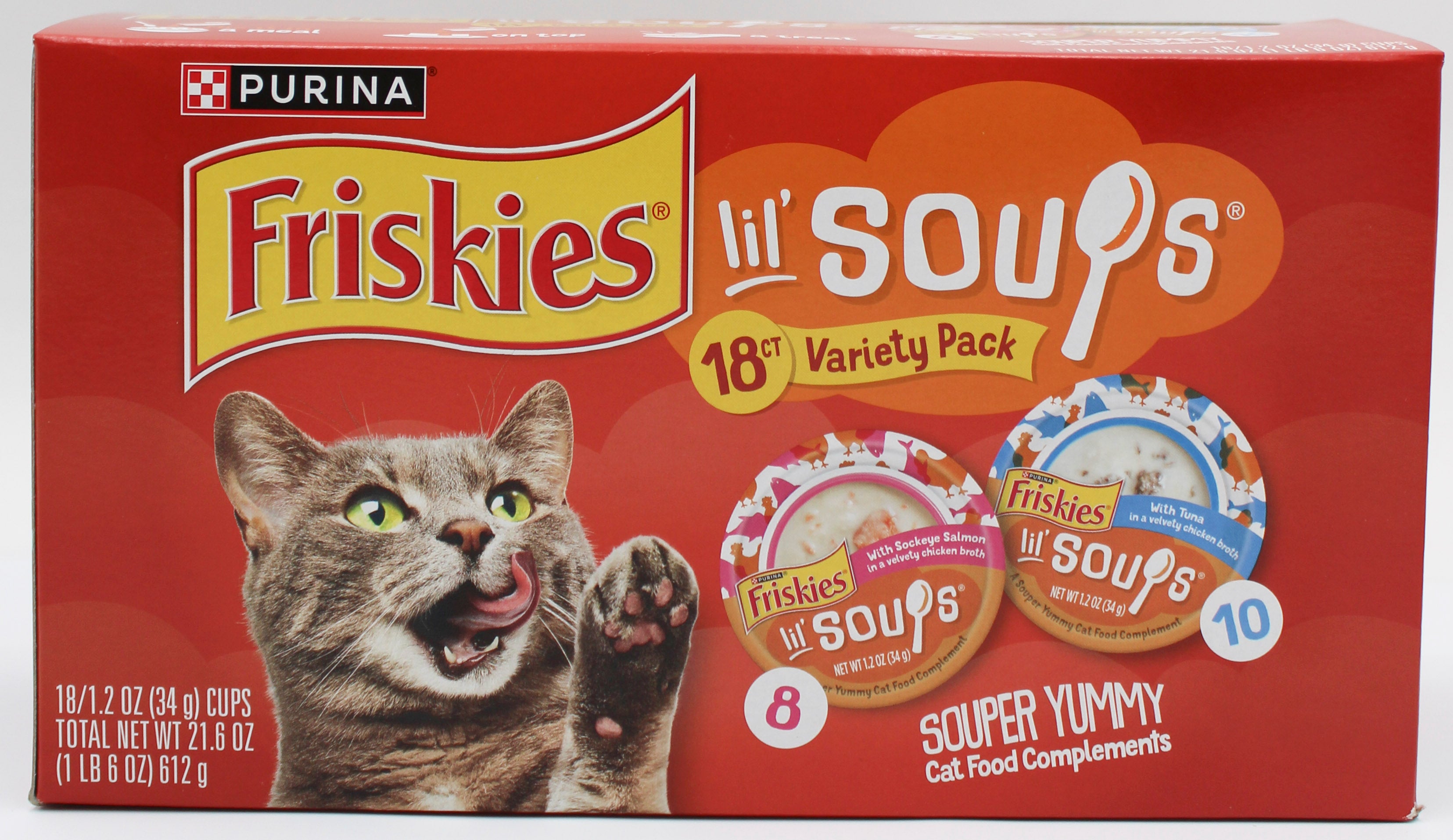 PURINA FRISKIES LIL SOUPS SALMON & TUNA VARIETY PACK 18CT BB 1/31/27