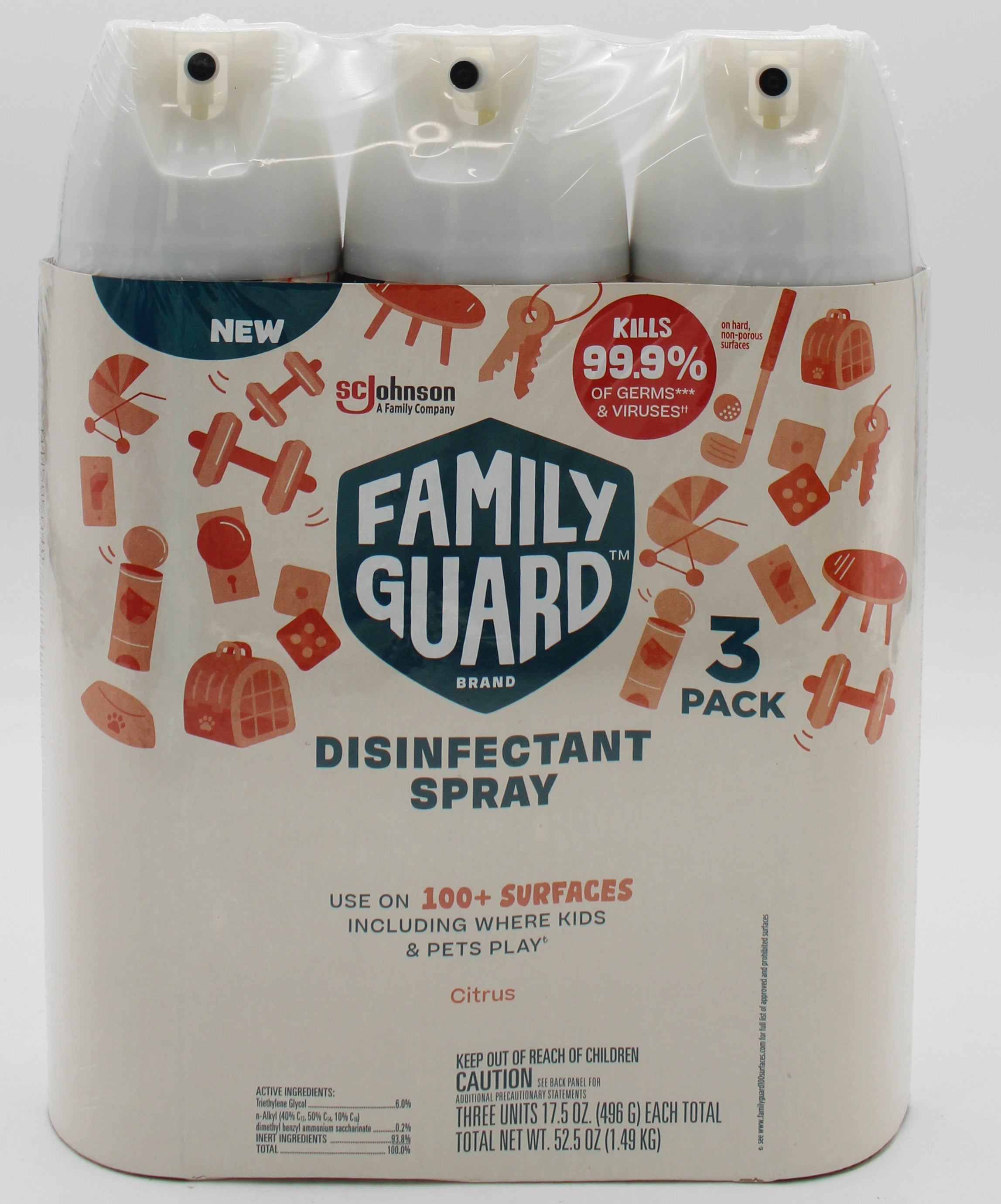 SP SCJ FAMILY GUARD 3PACK 17.05oz DISINFECTANT SPRAY CITRUS