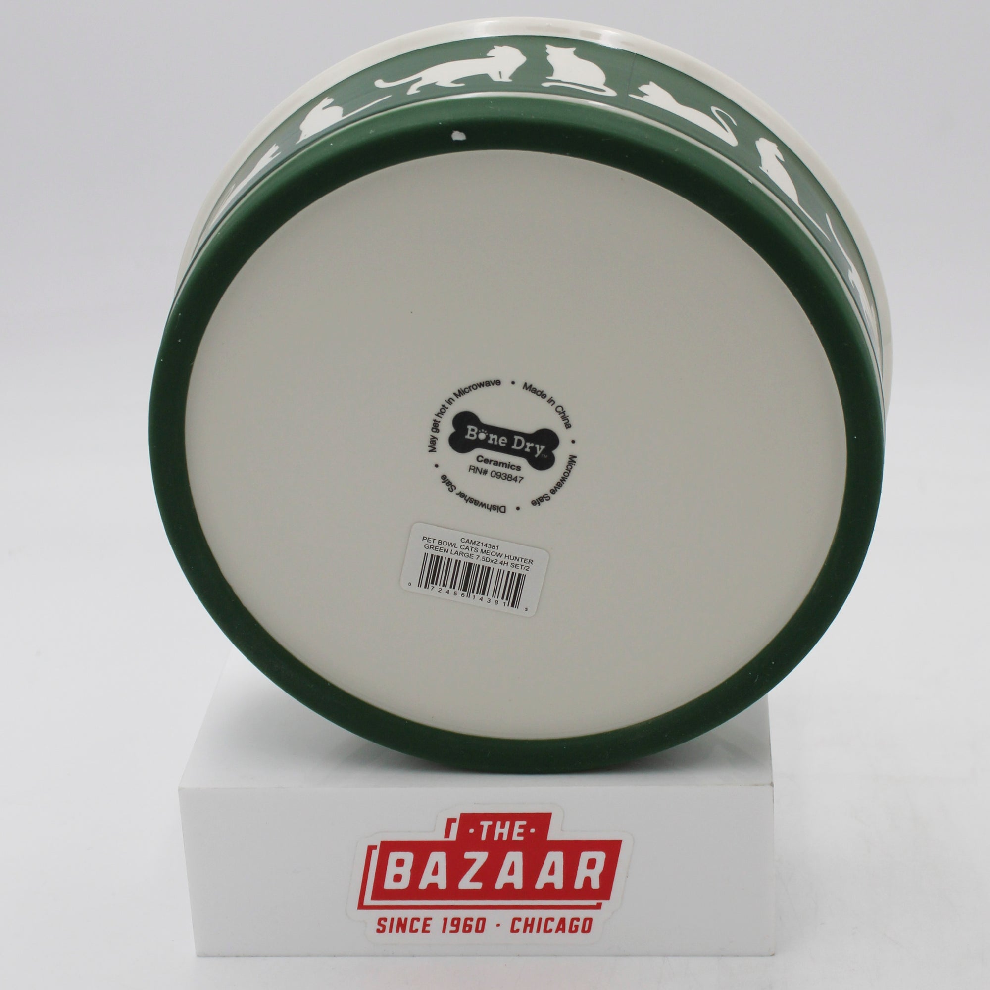 CERAMIC PET BOWL - CATS MEOW HUNTER GREEN - LARGE 7.5Dx2.4H