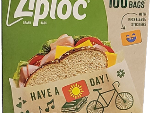ZIPLOC RECYCLABLE PAPER BAGS 150PK 100CT SANDWICH BAGS   8 1/8X6 5/8" PALLET DISPLAY.