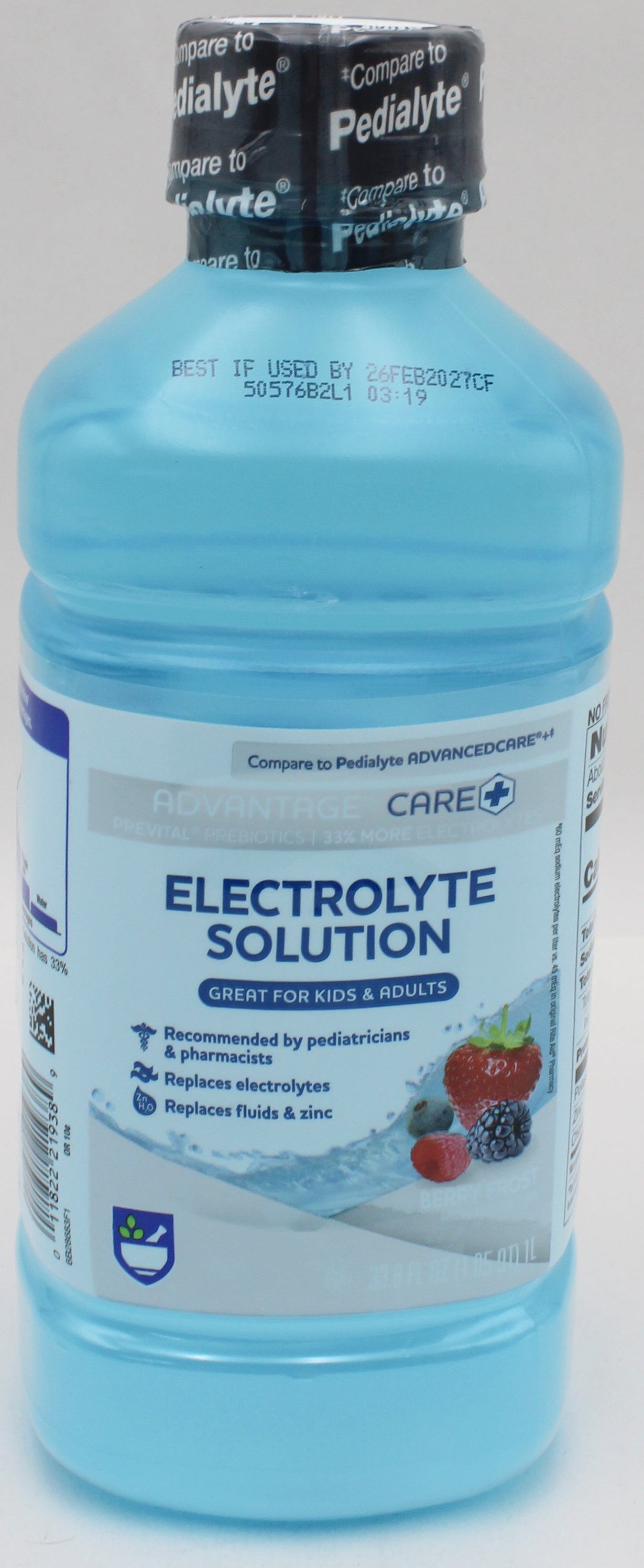 RITE AID ELECTROLYTE SOLUTION BERRY FROST 33.8floz EXP 2/26/2027 COMPARES TO Pediatlye