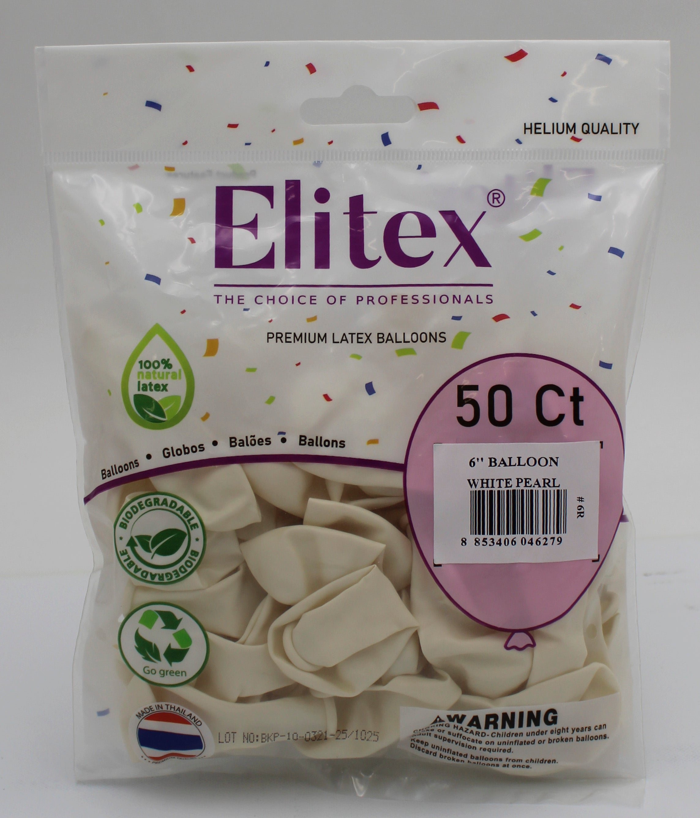 ELITEX 6" WHITE PEARL ROUND BALLOON, 50 PACK