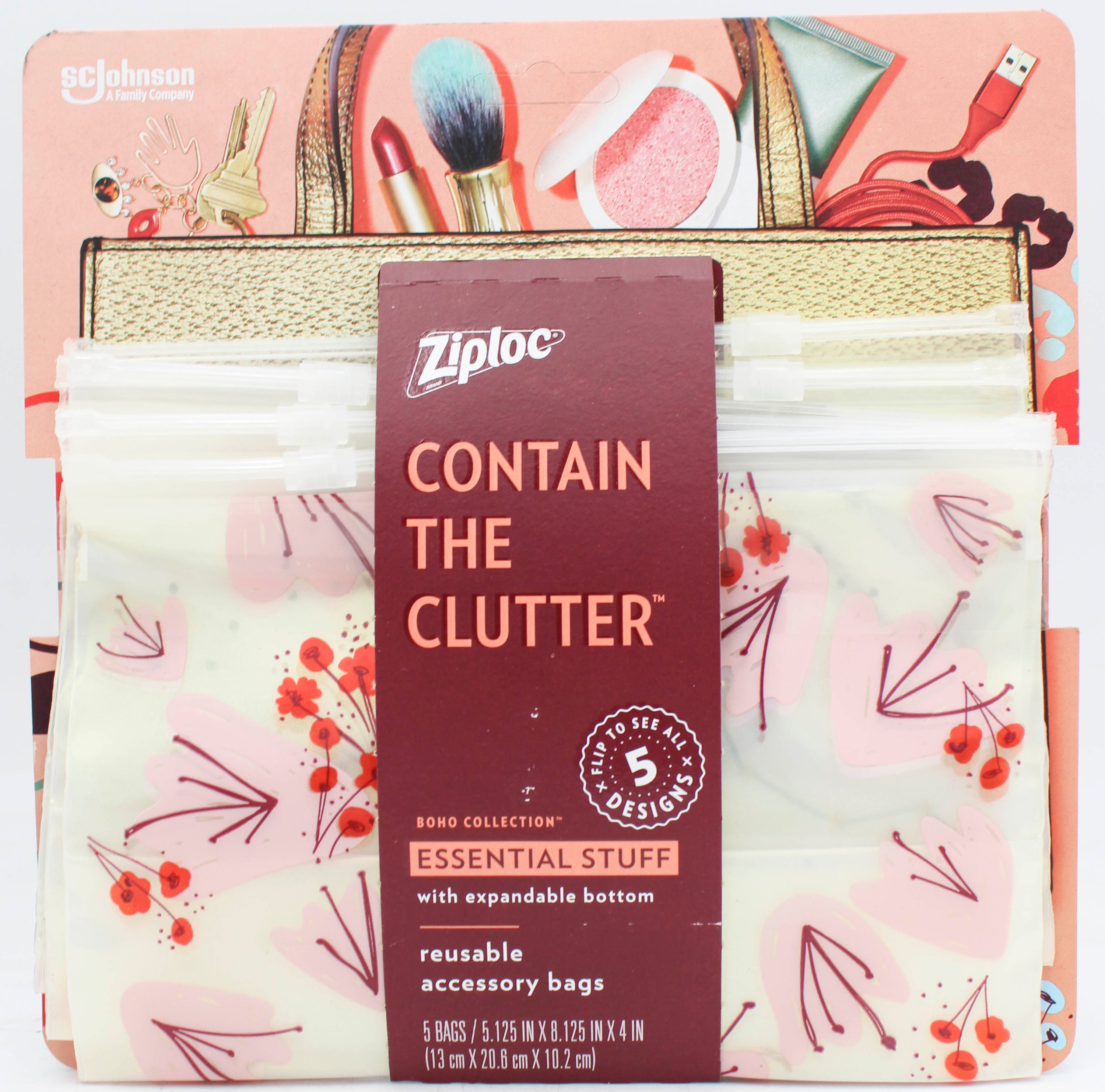ZIPLOC REUSABLE BAG 5CT-BOHO ASST