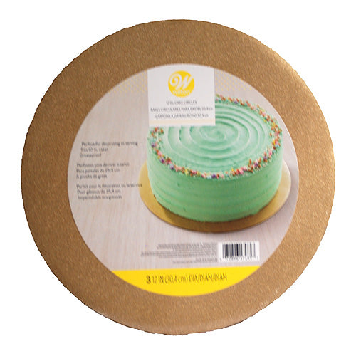 WILTON ROUND CAKE BOARD GOLD GLITTER 12IN 3CT