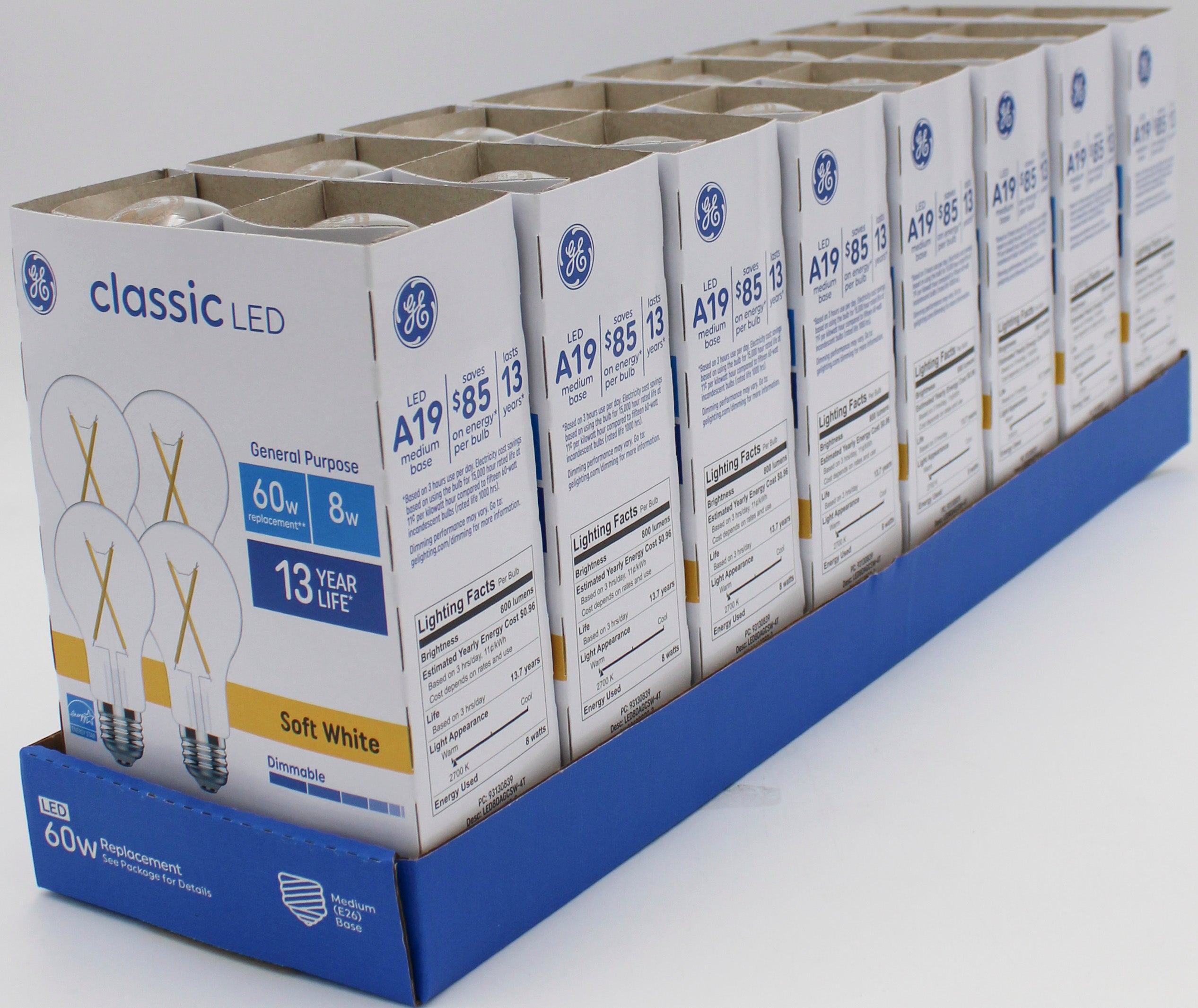 GE CLASSIC SOFT WHITE 60W REPLACEMENT LED CLEAR INDOOR GENERAL PURPOSE A19 LIGHT BULBS 4CT