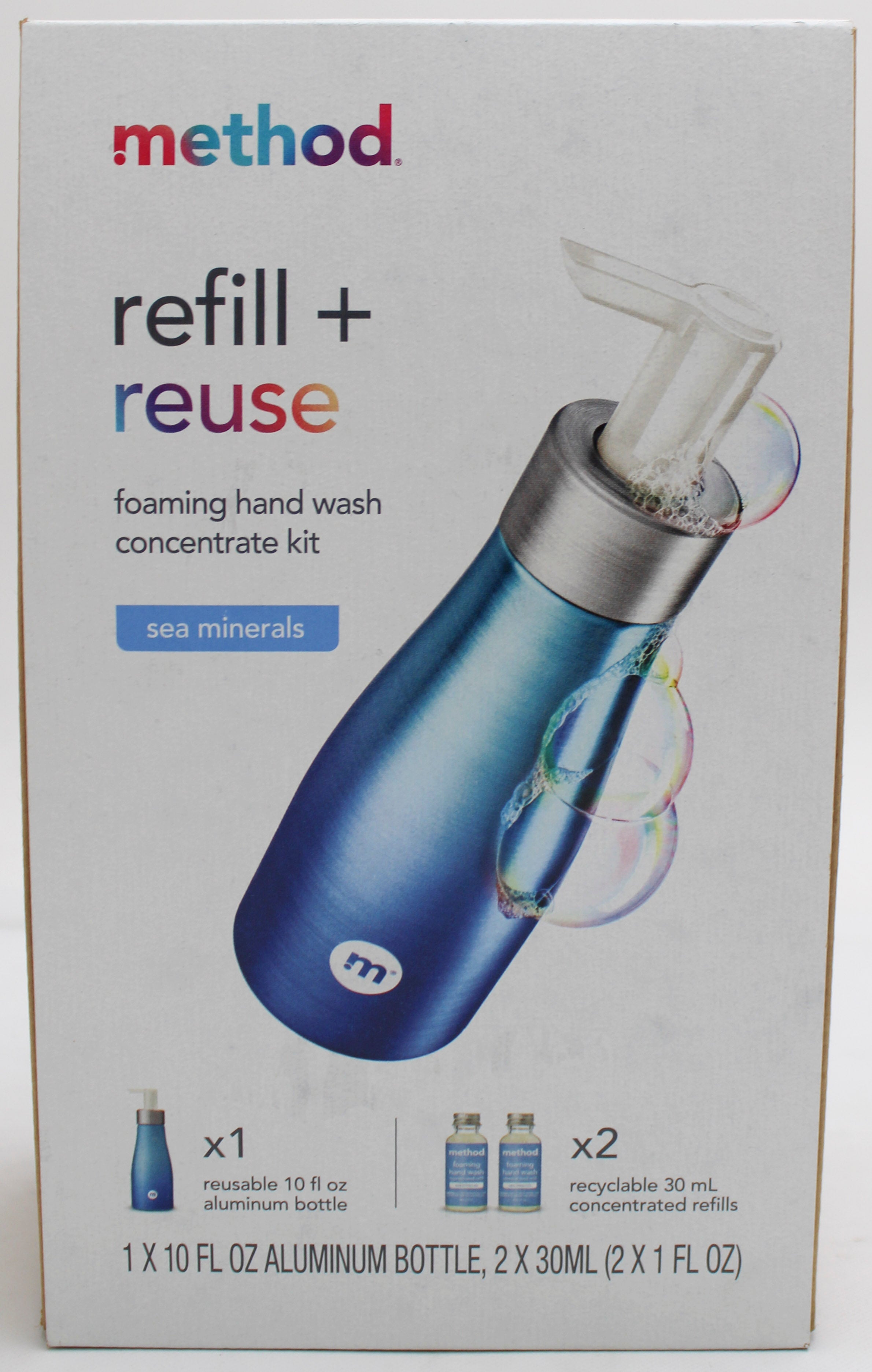 METHOD FOAMING HAND WASH STARTER KIT BLUE SEA MINERALS BOTTLE + 2 REFILLS 1oz US.