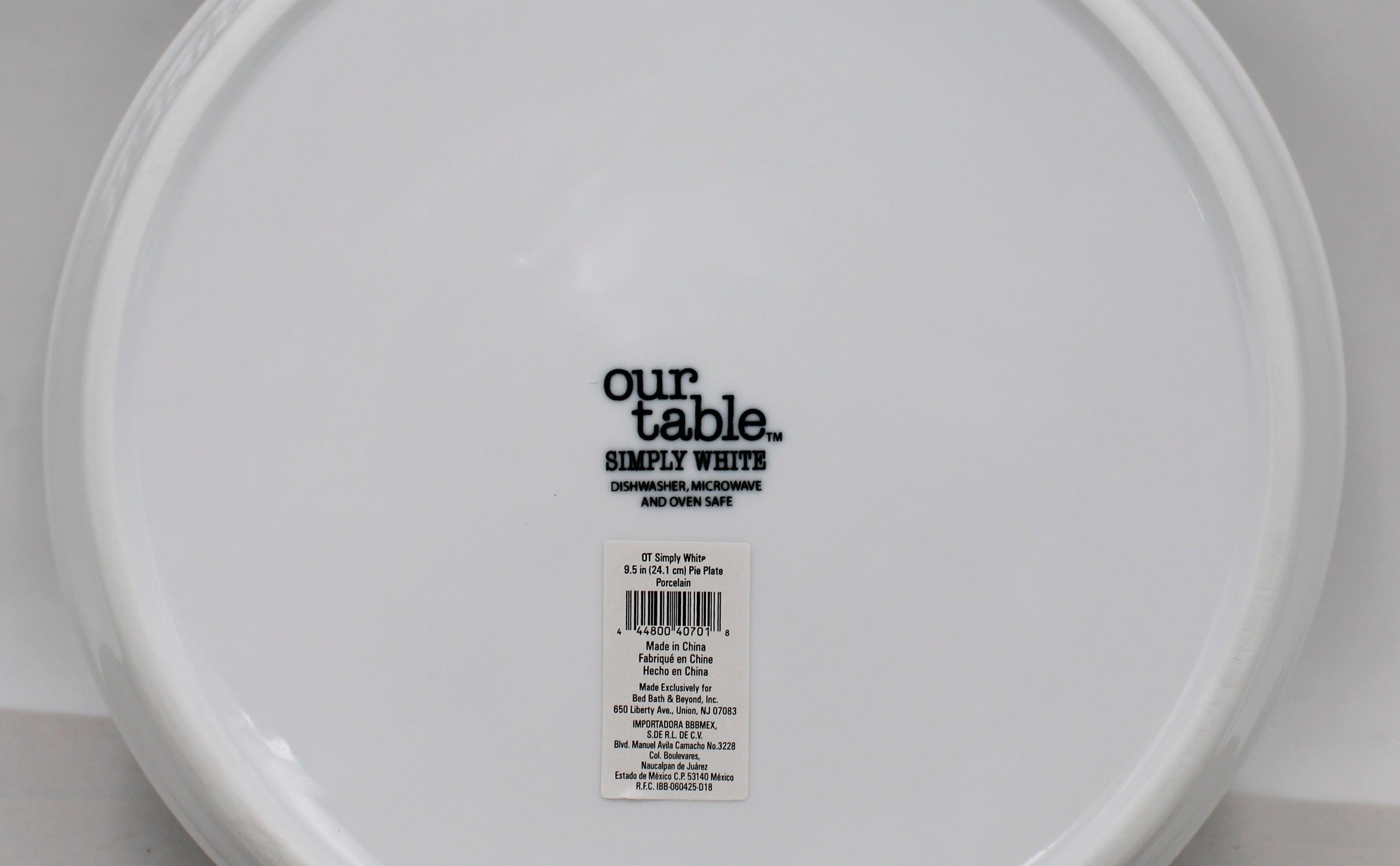 OUR TABLE 9.5in Ceramic Pie Plate White