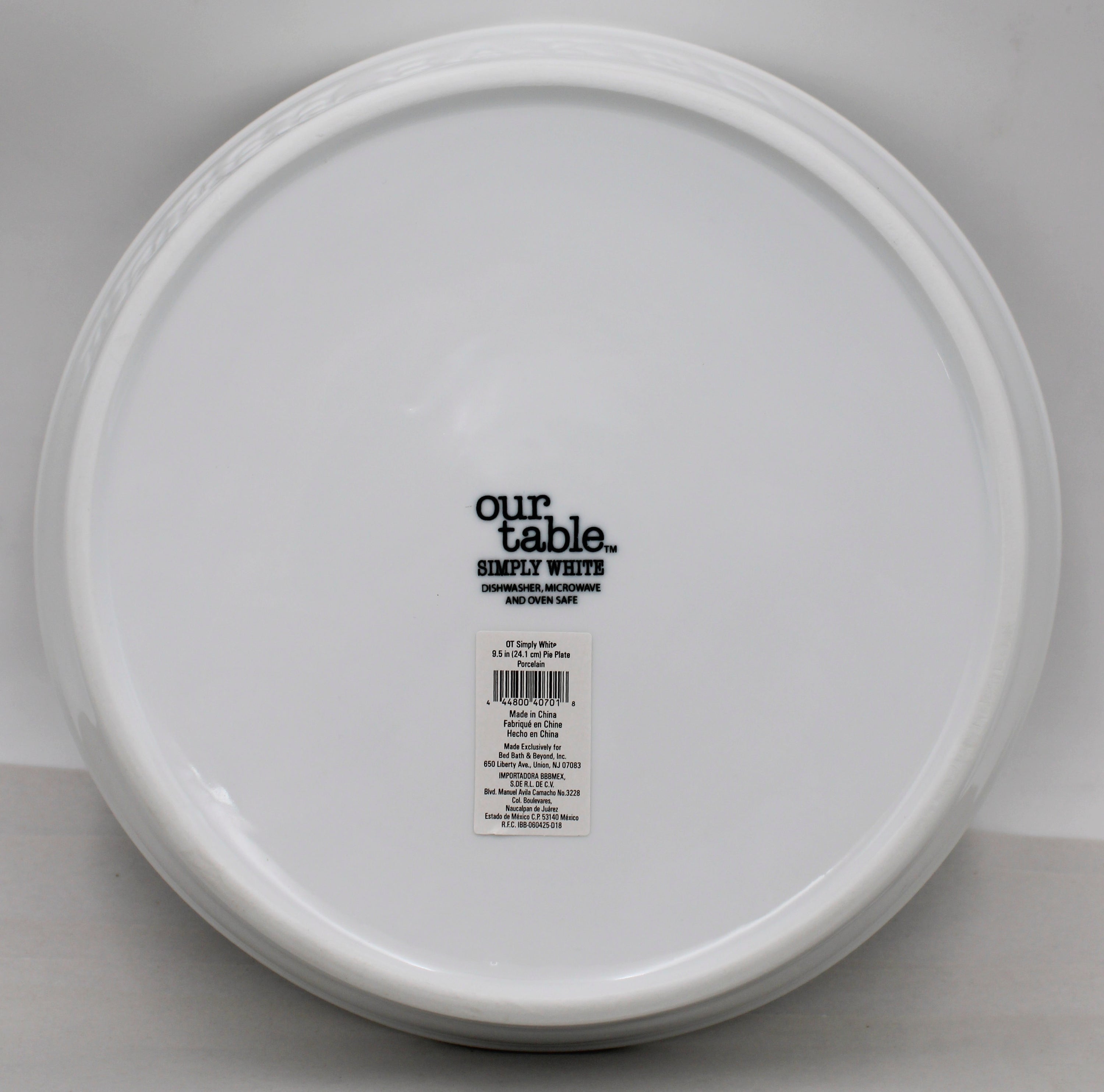 OUR TABLE 9.5in Ceramic Pie Plate White