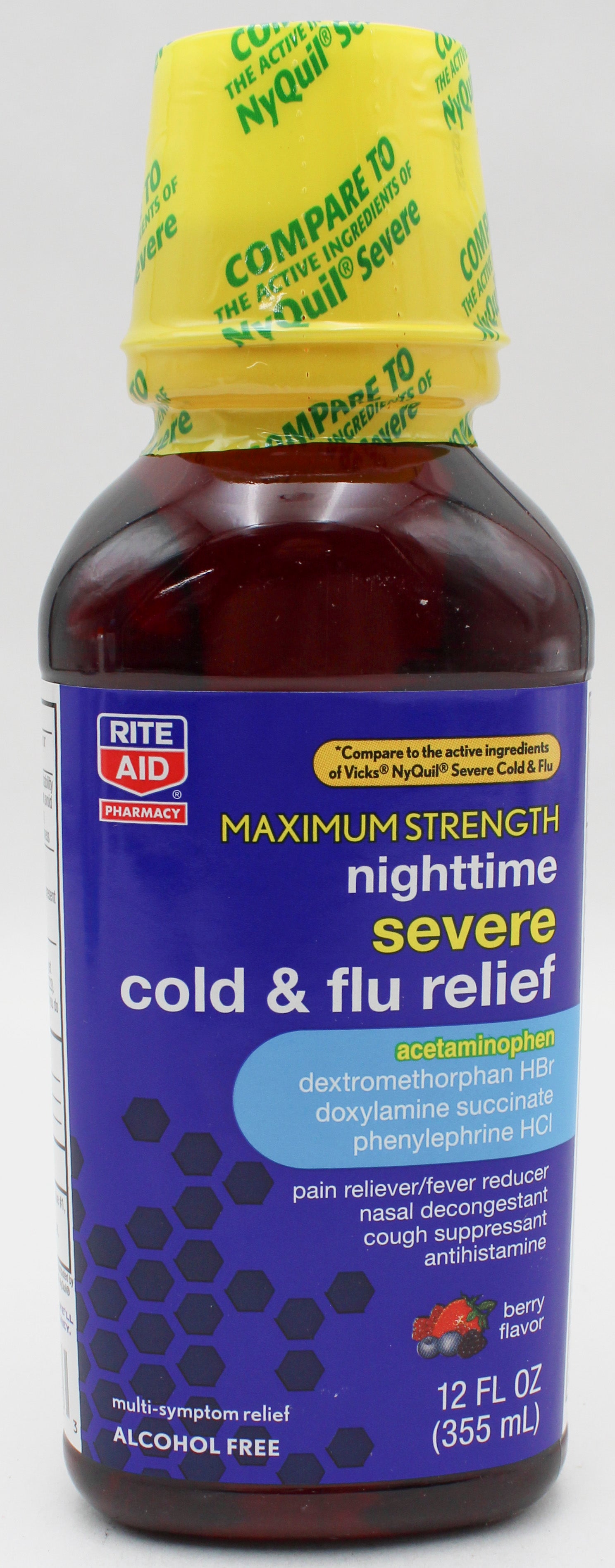 RITE AID NIGHTTIME SEVERE COLD & FLU RELIEF BERRY 12oz EXP 2/28/2027 COMPARES TO NyQuil