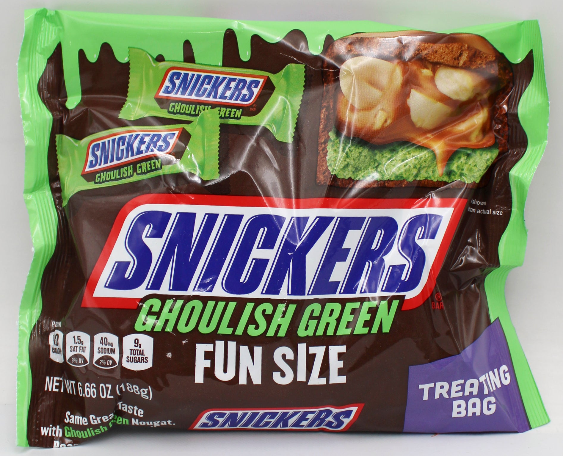SNICKERS GHOUL GREEN HALLOWEEN FUN SIZE CANDY 6.66oz BB 05/31/2027