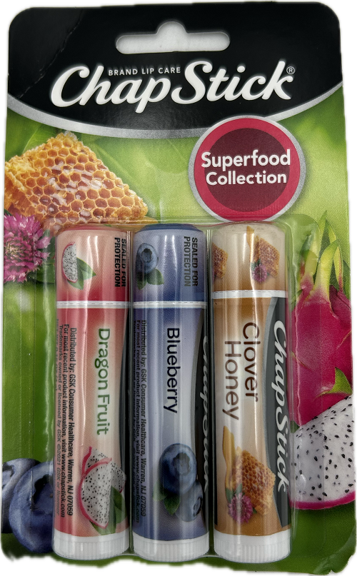 CHAPSTICK SUPERFOODS 3ct 0.15oz ASSORTED 8/31/2025