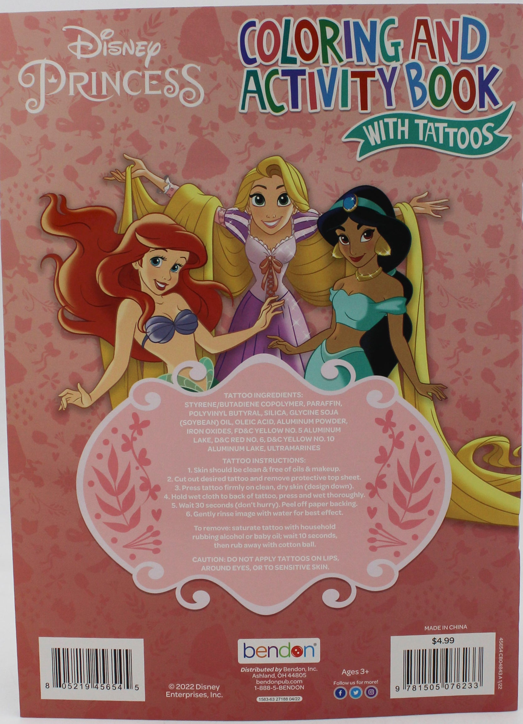 BENDON DISNEY PRINCESS ACTIVITY AND COLORING  BOOK W/TATTOOS PP$4.99