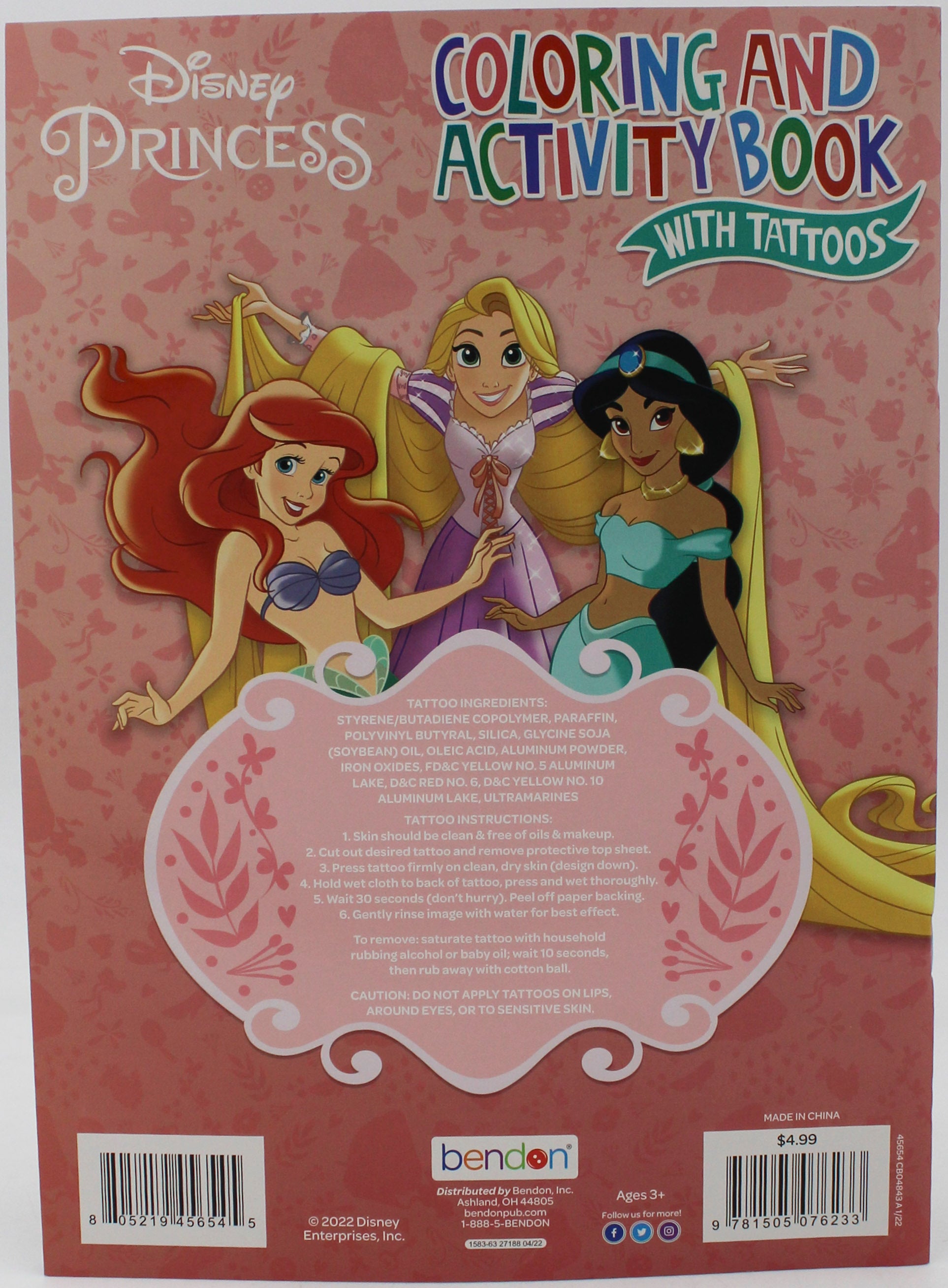 BENDON DISNEY PRINCESS ACTIVITY AND COLORING  BOOK W/TATTOOS PP$4.99