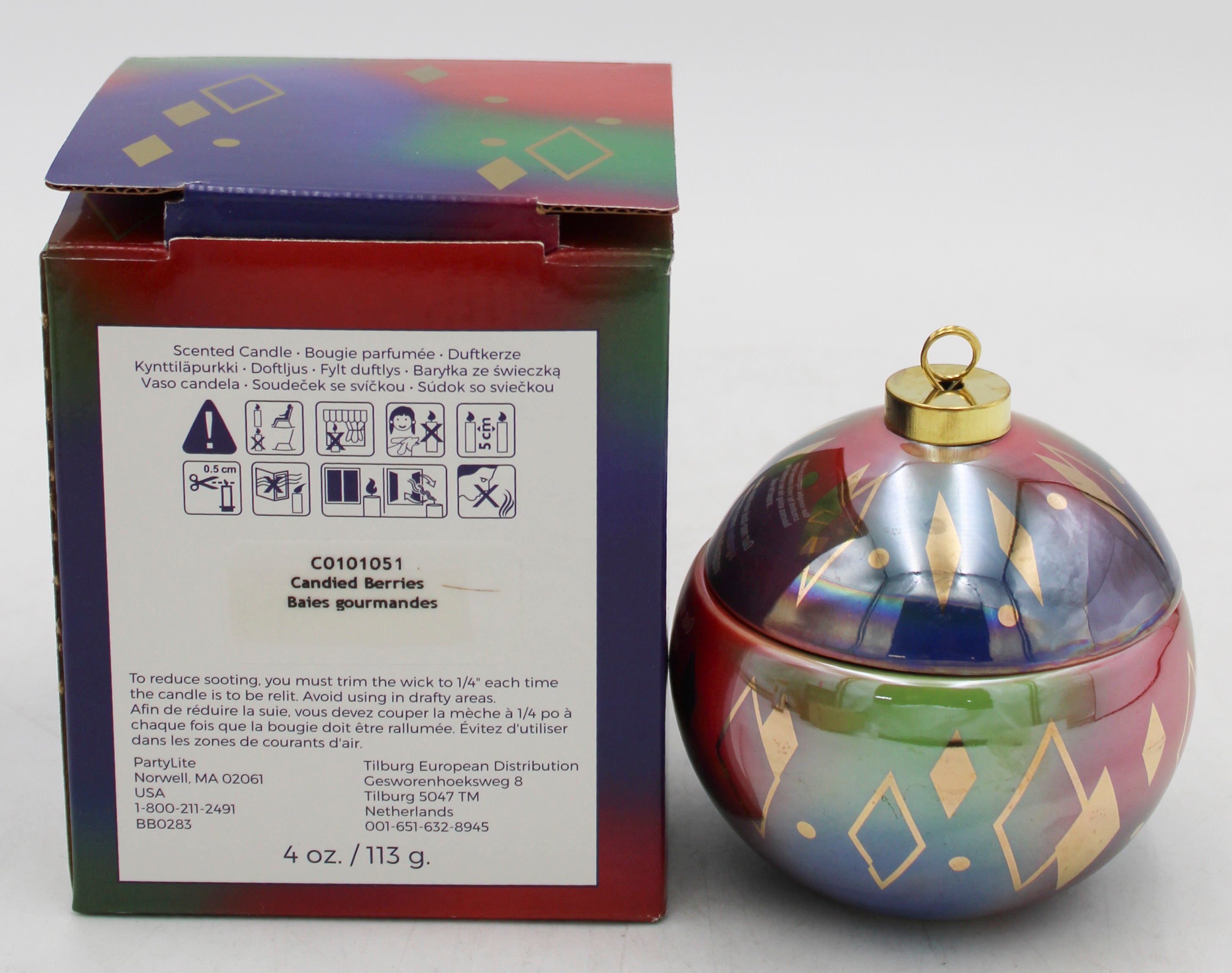 PARTYLITE CANDIED BERRIES CHRISTMAS ORNAMENT JAR CANDLE 4oz