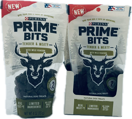 PRIME BITS TENDER&MEATY WITH WILD VINISON  4oz NATURAL DOG TREATS EXP 12/31/2024 NI