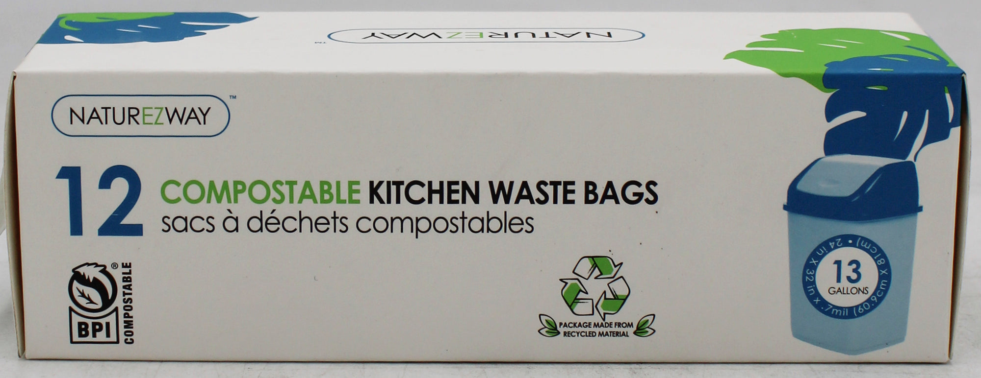 NATUREZWAY 12CT COMPOSTABLE TALL KITCHEN WASTE BAGS - 13 GALLON