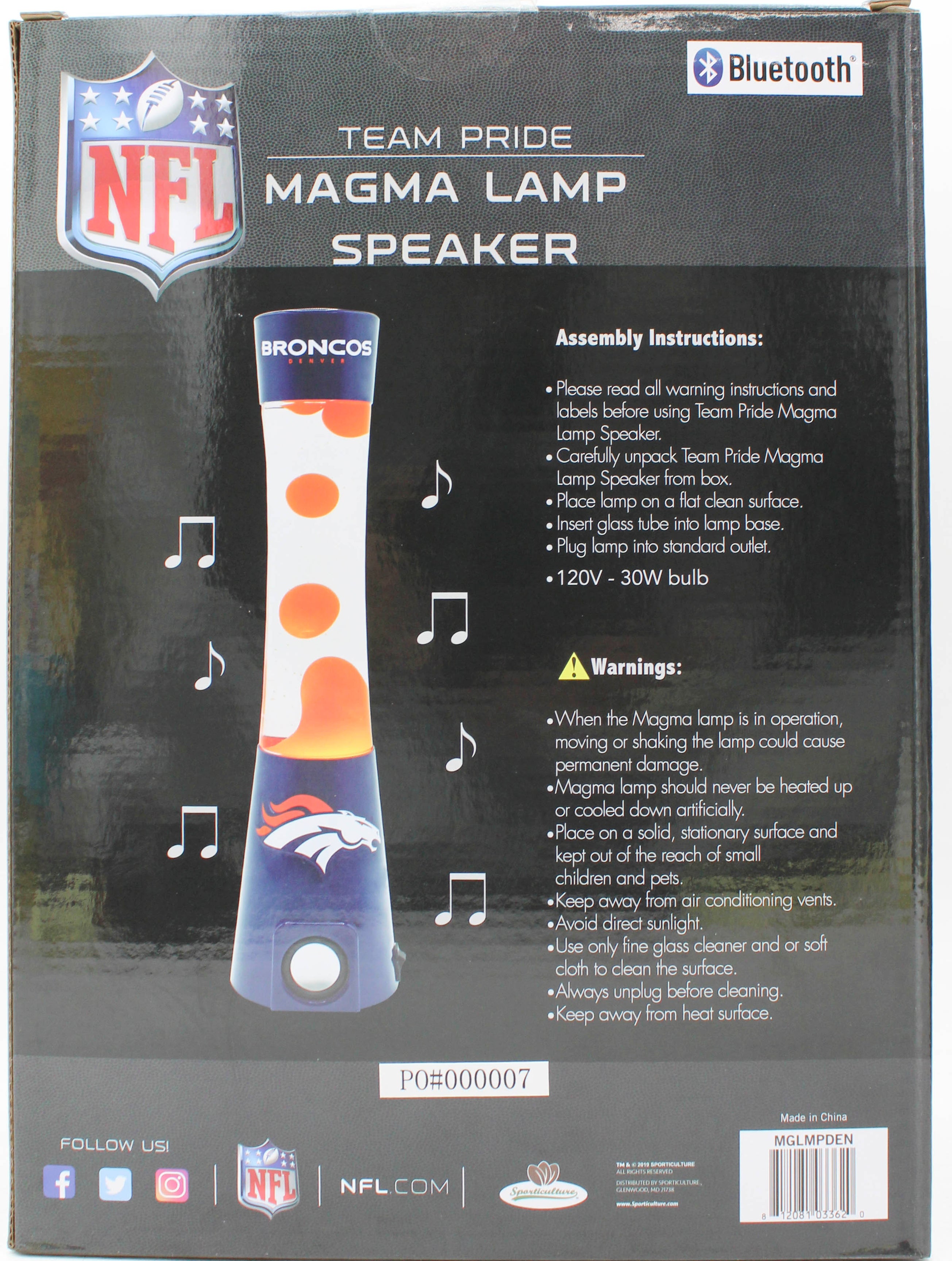 NFL DENVER BRONCOS LAVA LAMP SPEAKER 16.5"