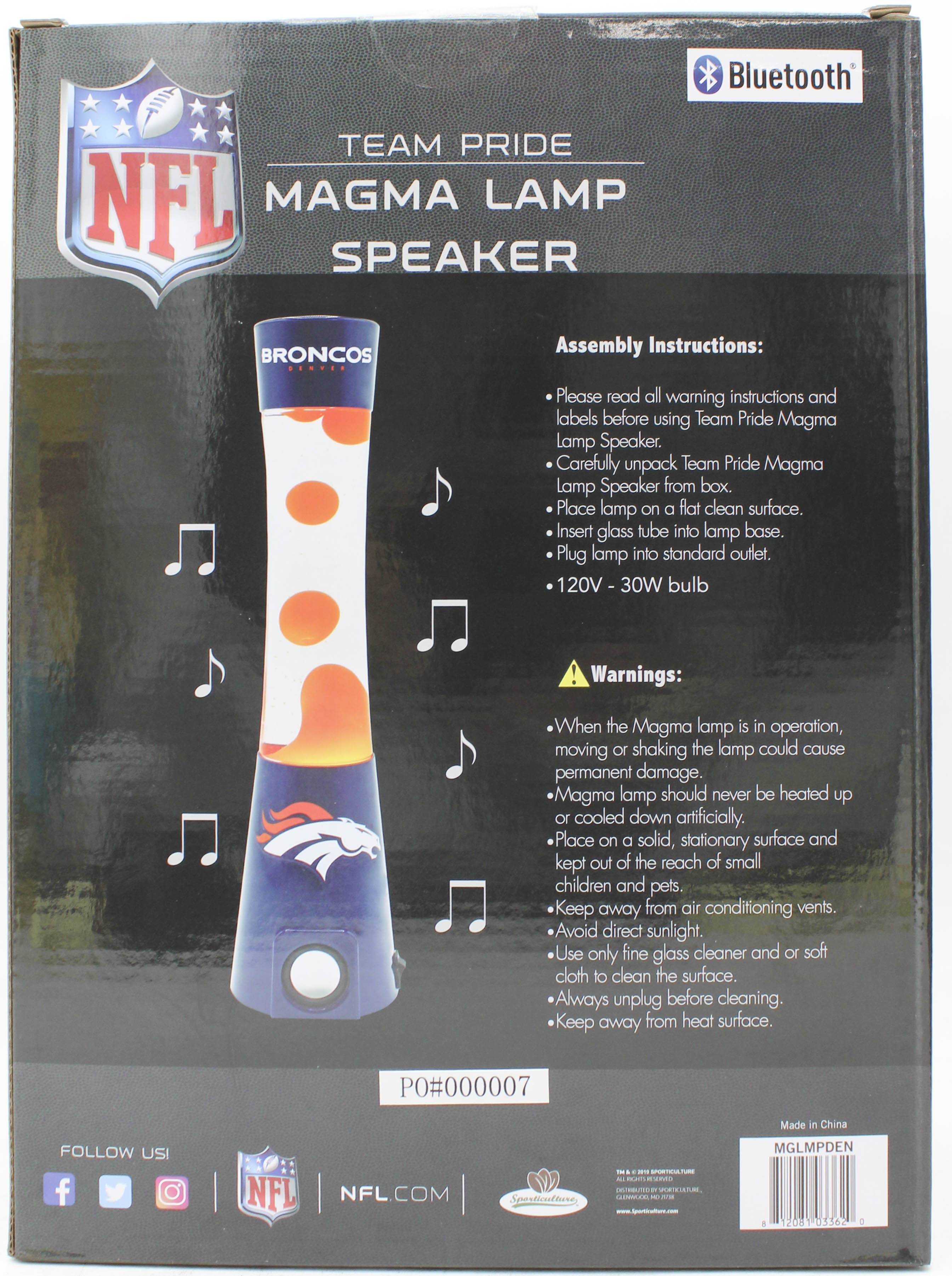 NFL DENVER BRONCOS LAVA LAMP SPEAKER 16.5"