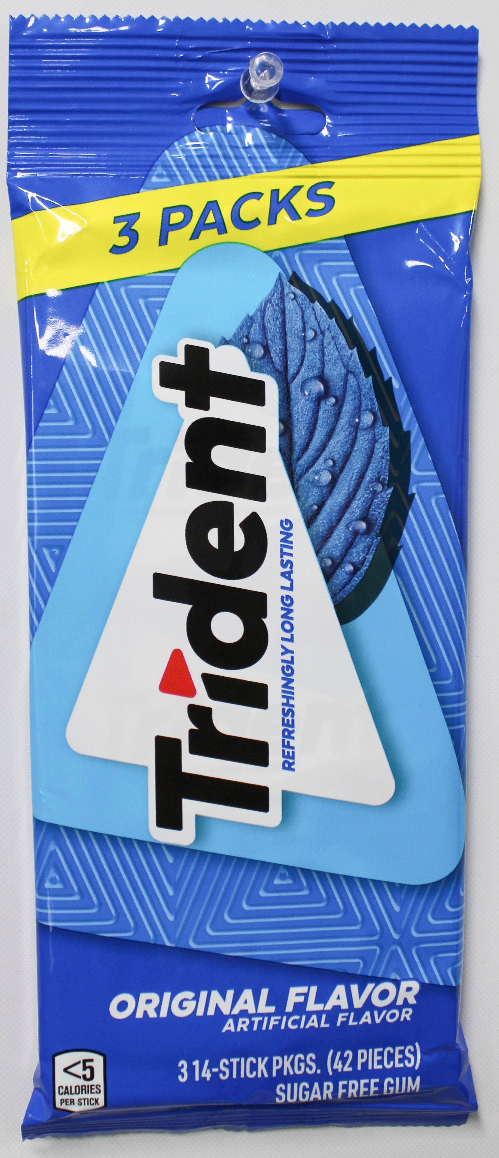 TRIDENT SUGAR-FREE CHEWING GUM, ORIGINAL, 42-PIECE MULTIPACK (3-PACK) BB 2/3/27 NI