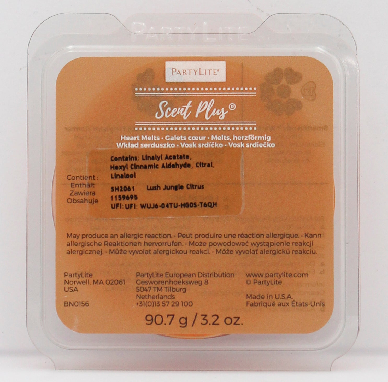 PARTYLITE LUSH JUNGLE CITRUS SCENT PLUS HEART MELTS 3.2oz