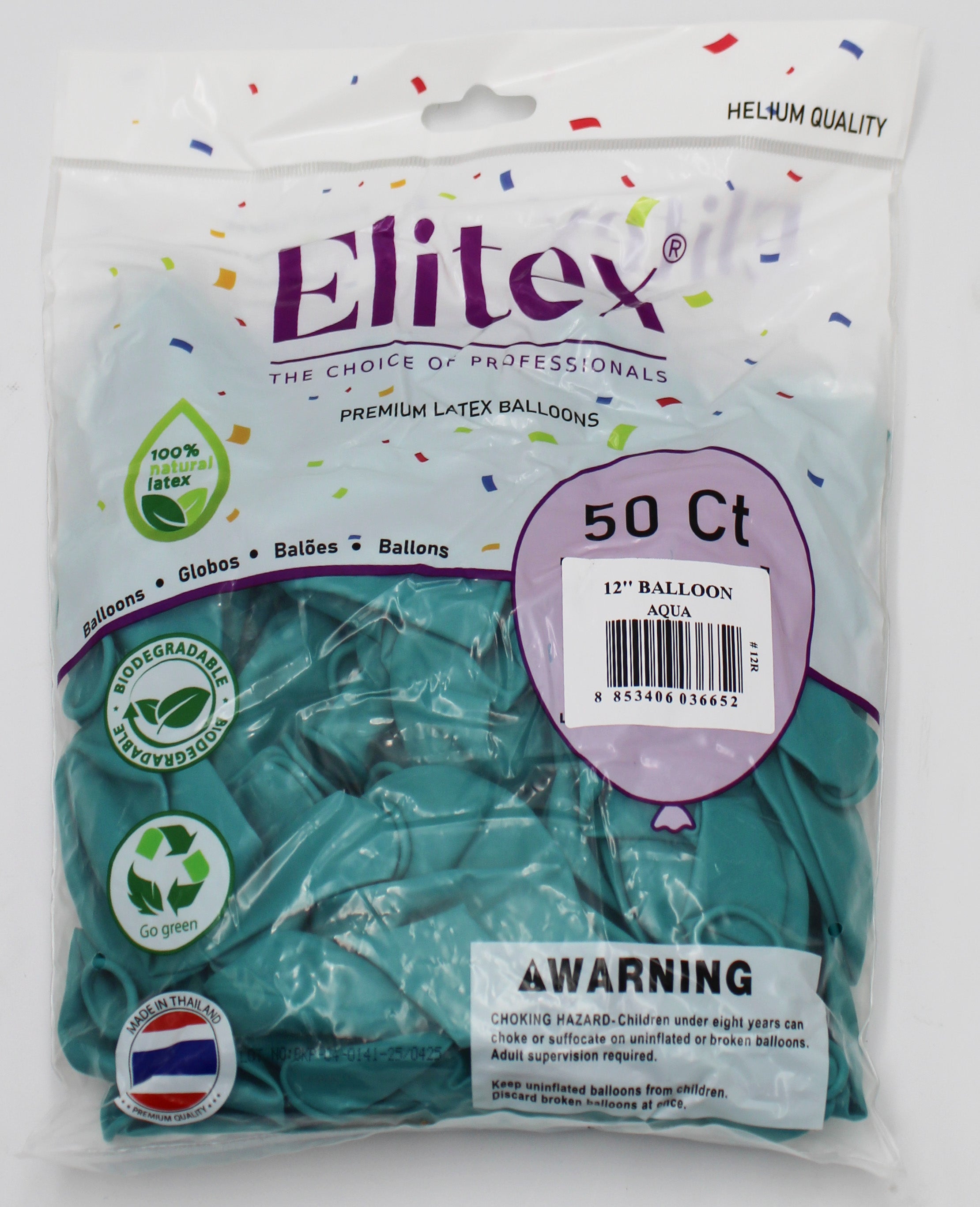 ELITEX 12" AQUA ROUND BALLOON, 50 PACK