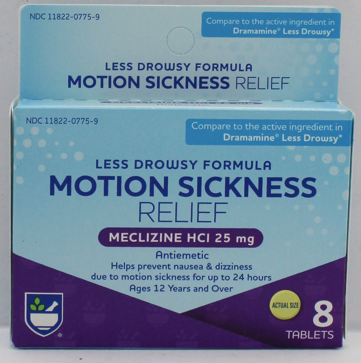 RITE AID MOTION SICKNESS MECLIZINE TABLETS 8ct EXP 1/15/2027