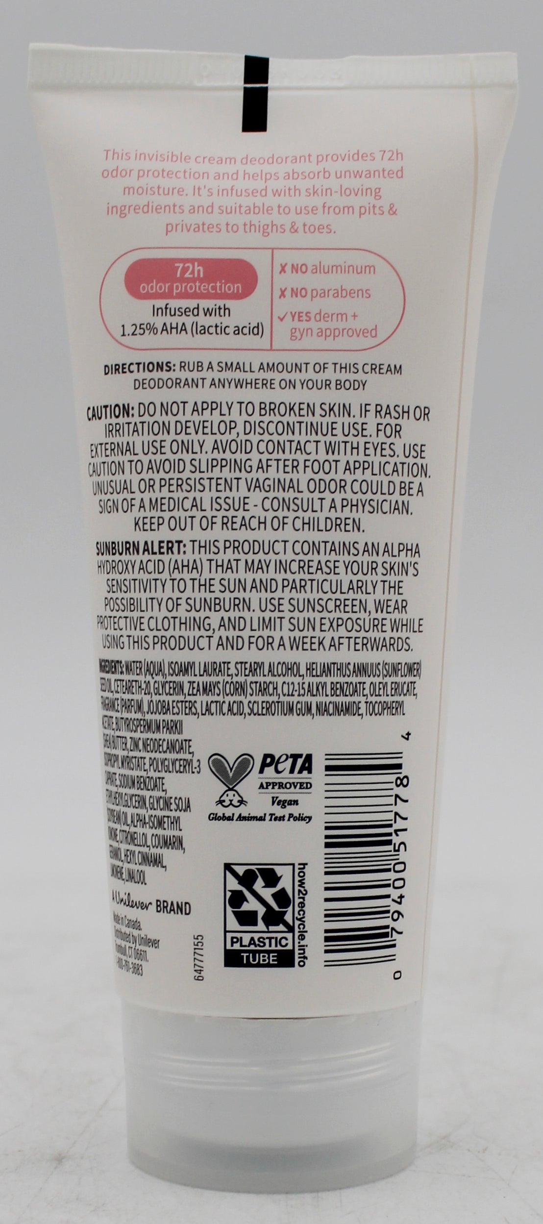 DOVE WHOLE BODY DEODORANT CREAM RASPBERRY + ROSE 2.5oz
